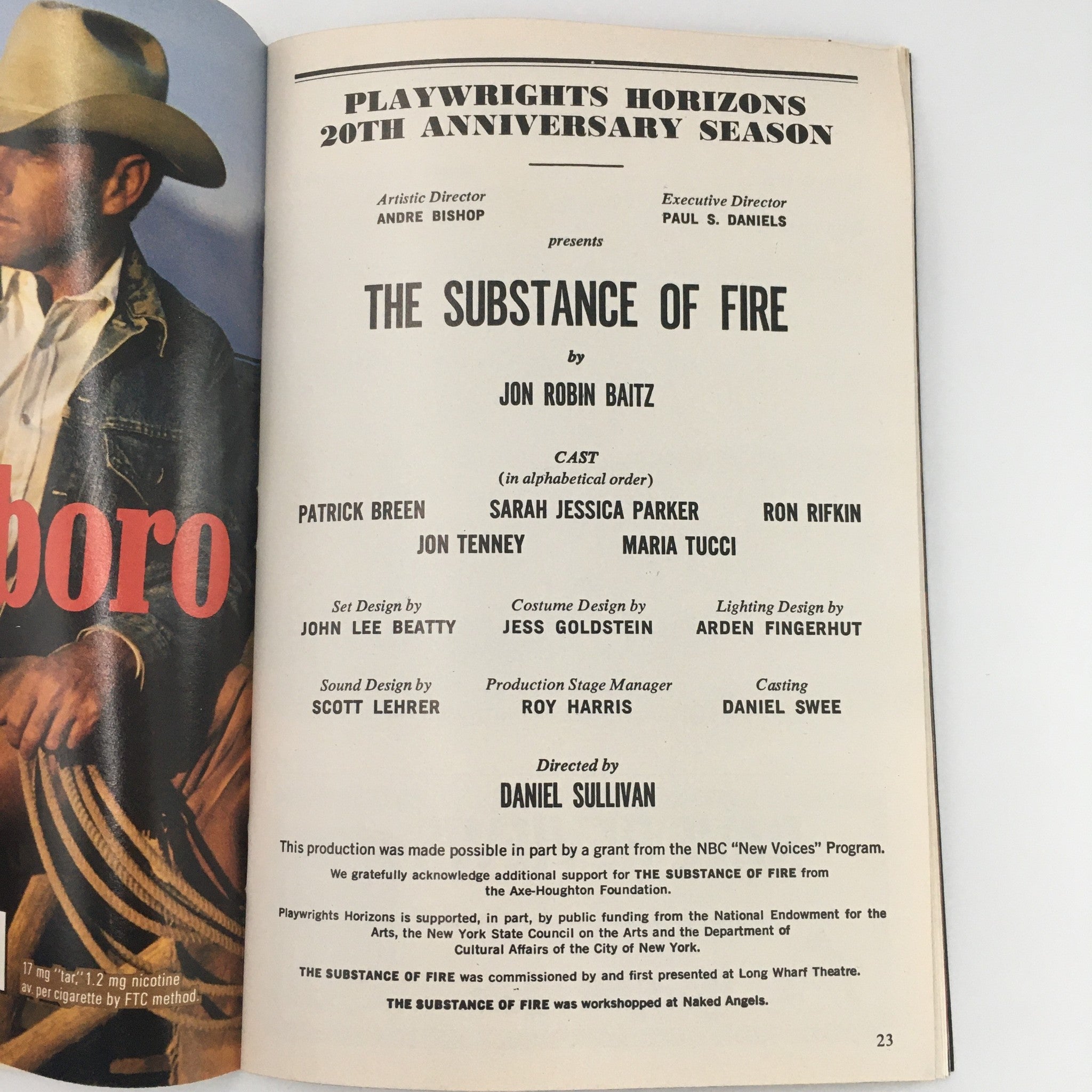 1991 Playbill Playwrights Horizons 'The Substance of Fire' Sarah Jessica Parker