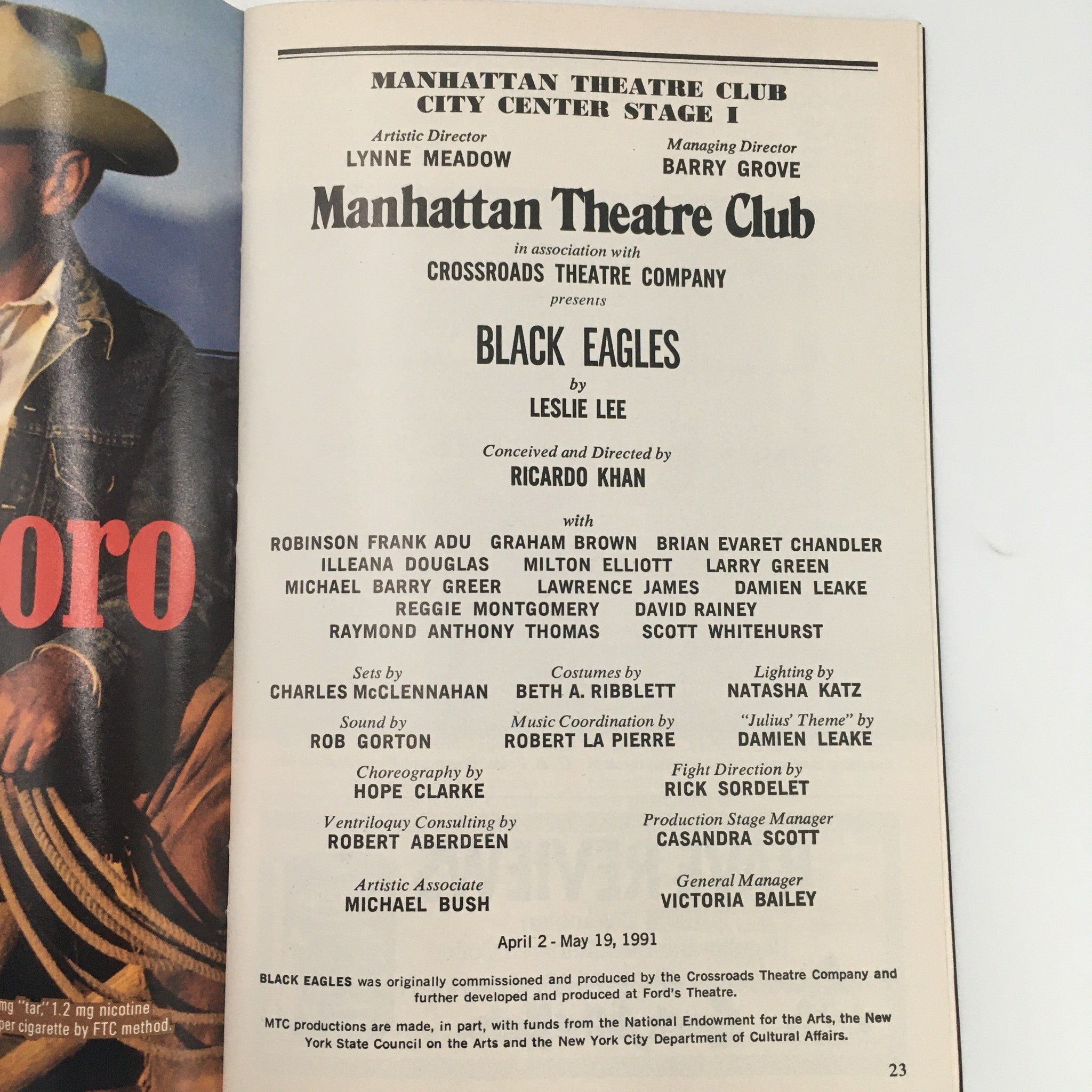 1991 Playbill Manhattan Theatre Club 'Black Eagles' Milton Elliott, Larry Green