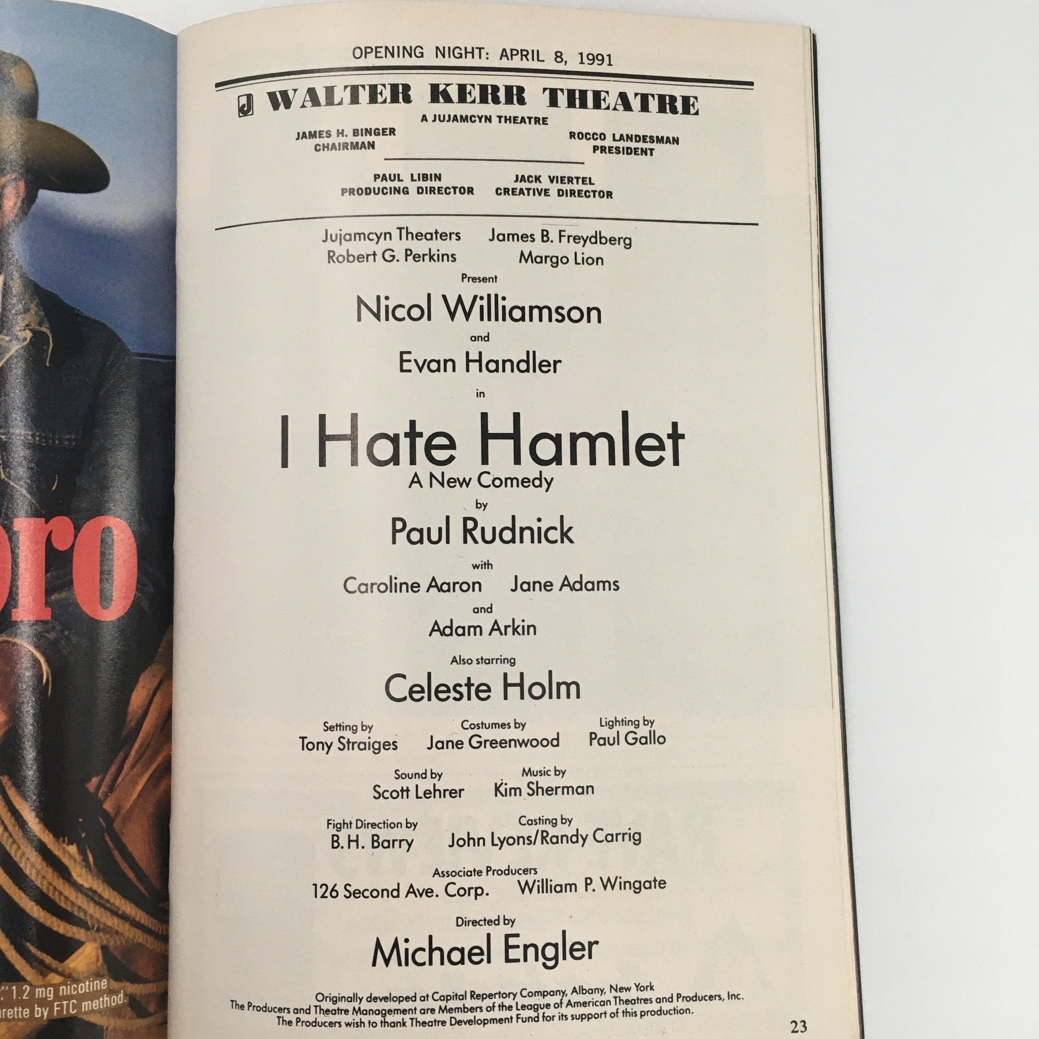 1991 Playbill Walter Kerr Theatre 'I Hate Hamlet' Caroline Aaron and Jane Adams