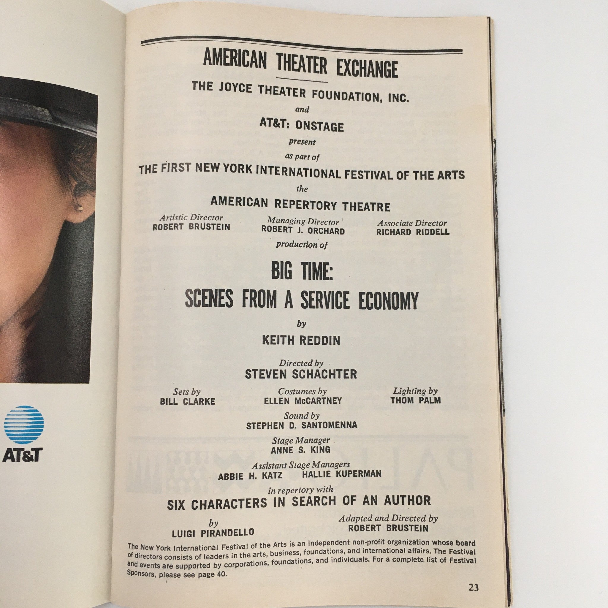 1988 Playbill American Theater Exchange 'Big Time Scenes From A Service Economy'