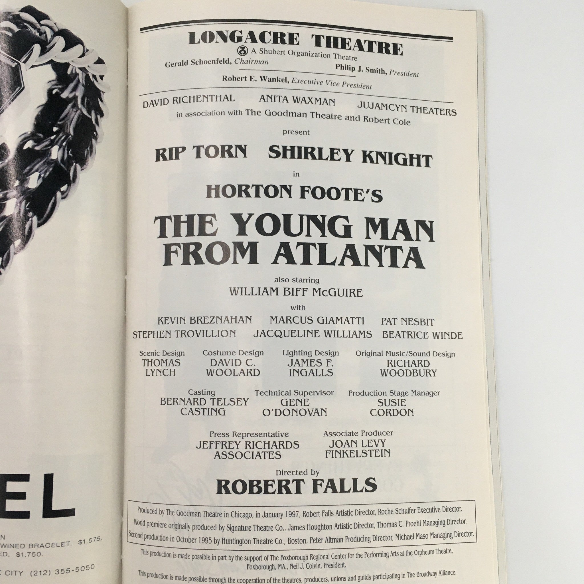 1997 Playbill Longacre Theatre 'The Young Man from Atlanta' Kevin Breznahan