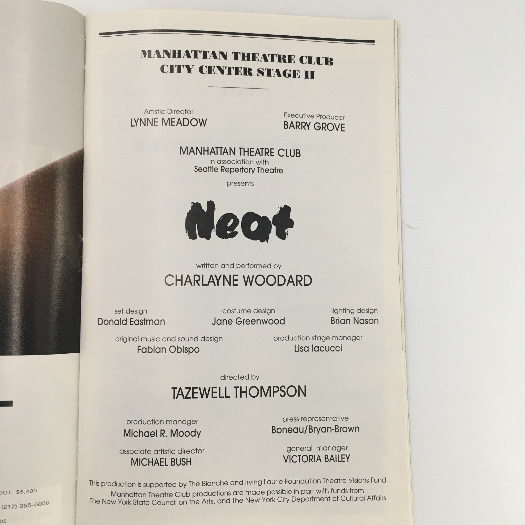 1997 Playbill Manhattan Theatre Club 'Neat' Written by Charlayne Woodard