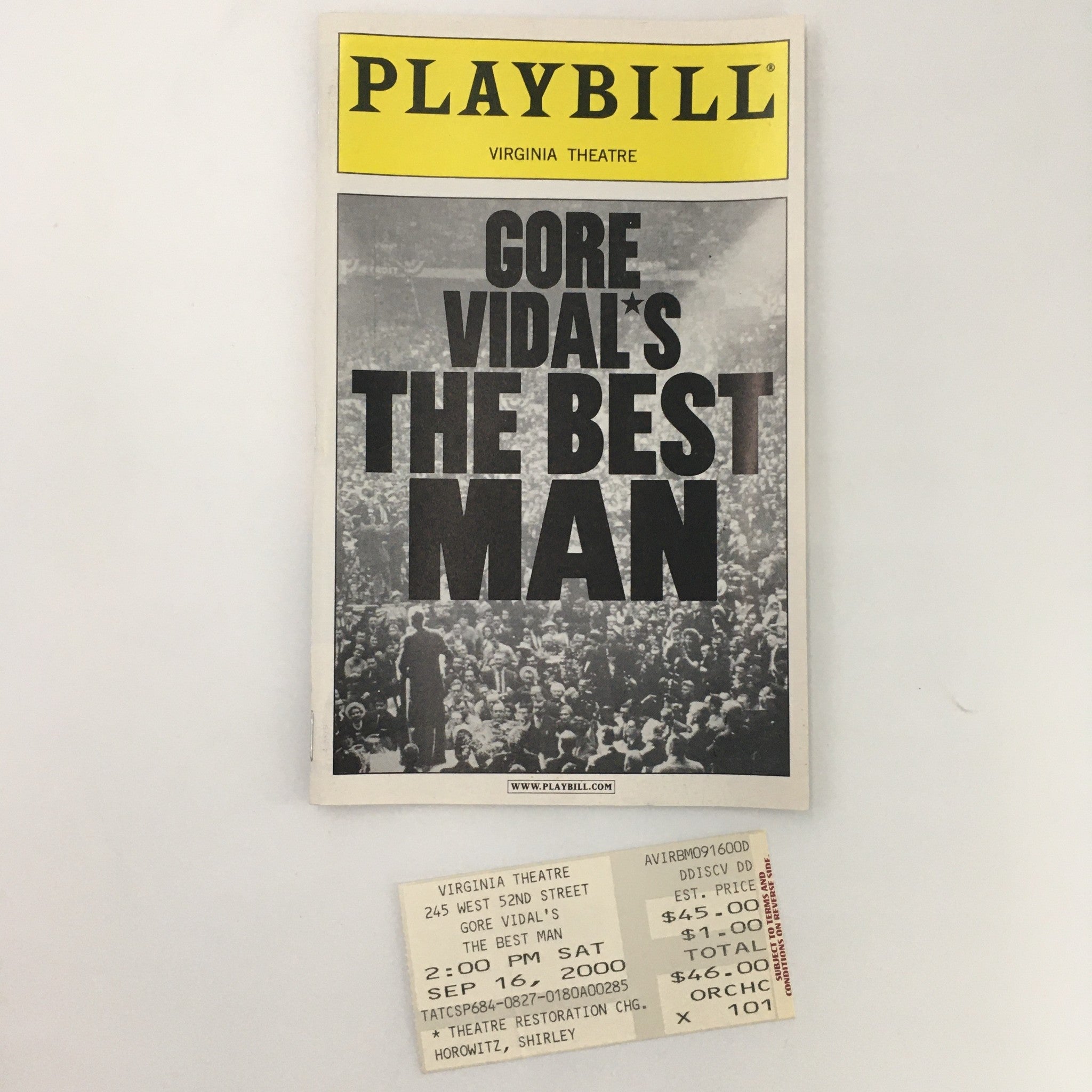 2000 Playbill Virginia Theatre 'Gore Vidal's The Best Man' Mark Blum, Ed Dixon