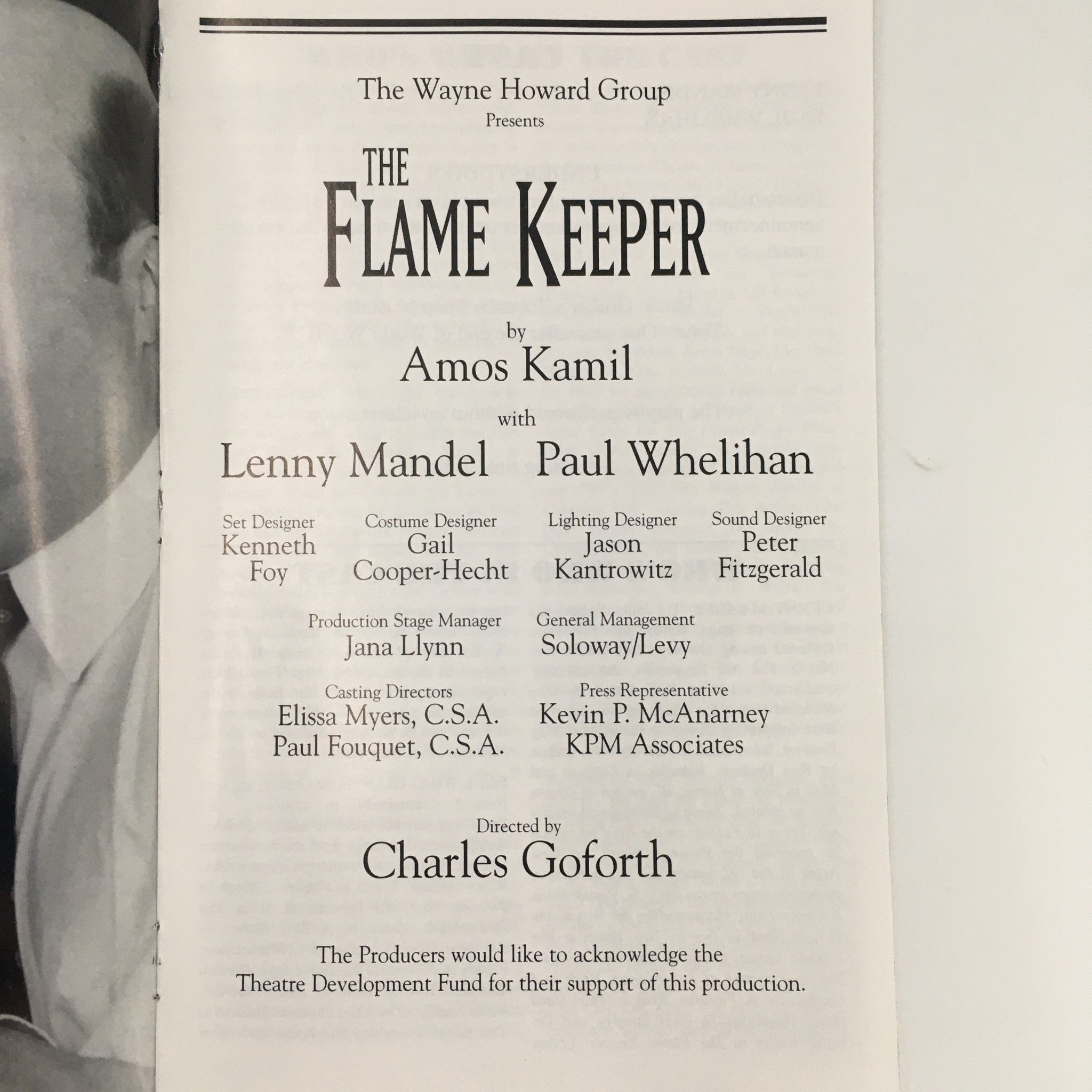 2000 Playbill 47th Street Theater 'The Flame Keeper' Lenny Mandel Paul Whelihan