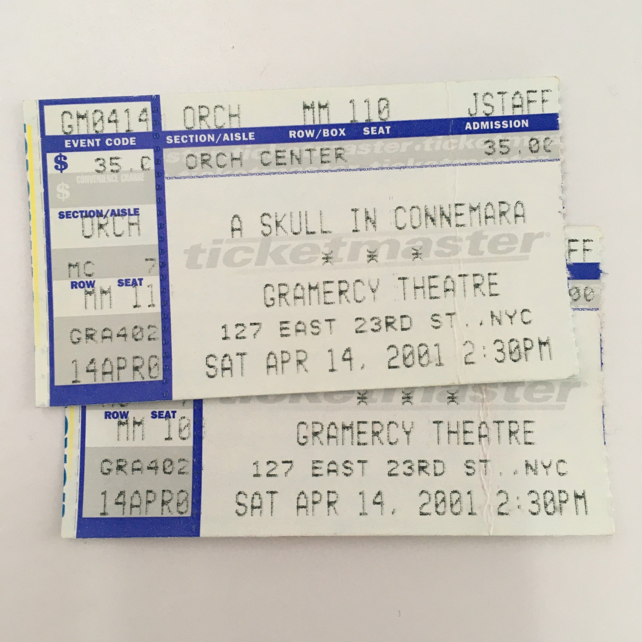 2001 Playbill Gramercy Theatre 'A Skull in Connemara' Kevin Tighe, Zoaunne LeRoy