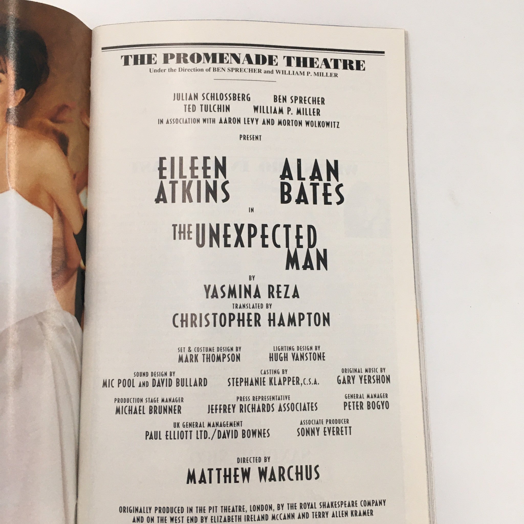 2000 Playbill The Promenade Theatre The Unexpected Man, Eileen Atkins Alan Bates