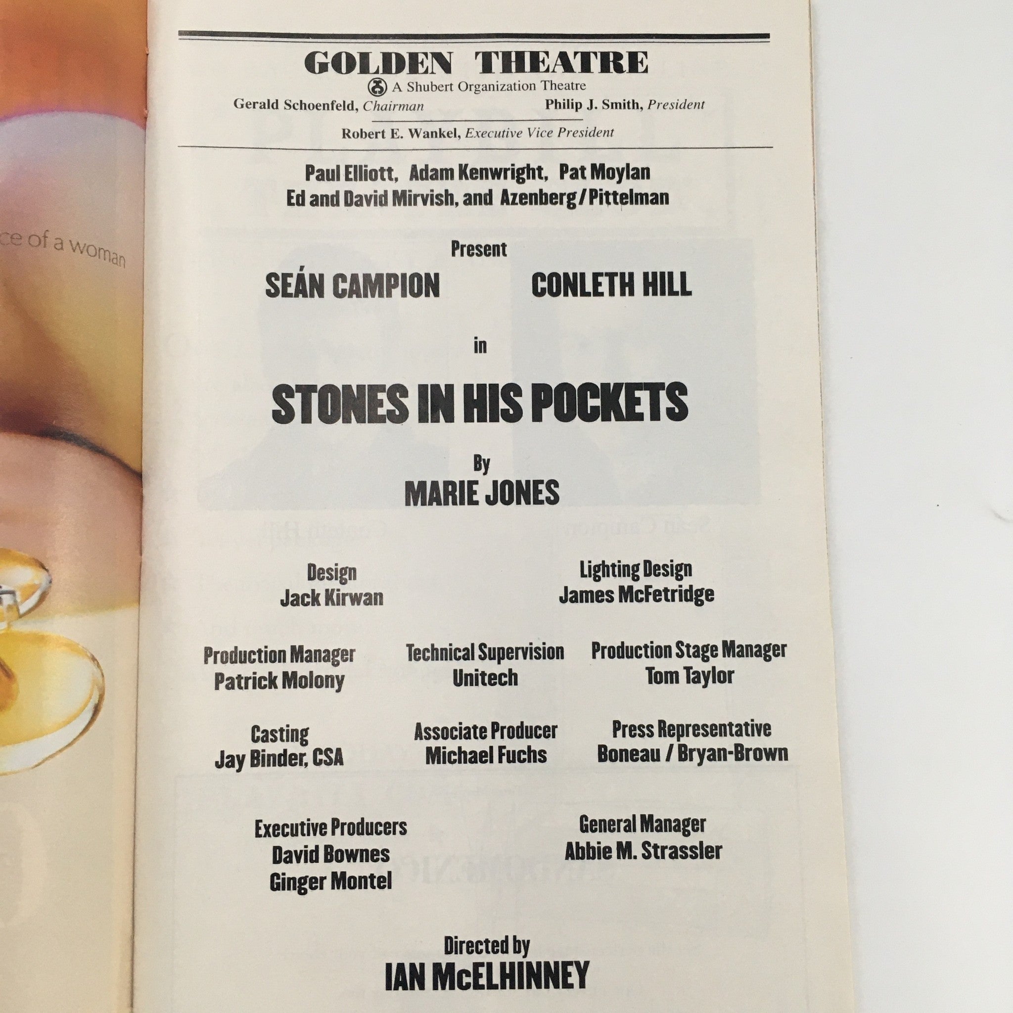 2001 Playbill Golden Theatre 'Stones in his Pockets' Sean Campion, Conleth Hill