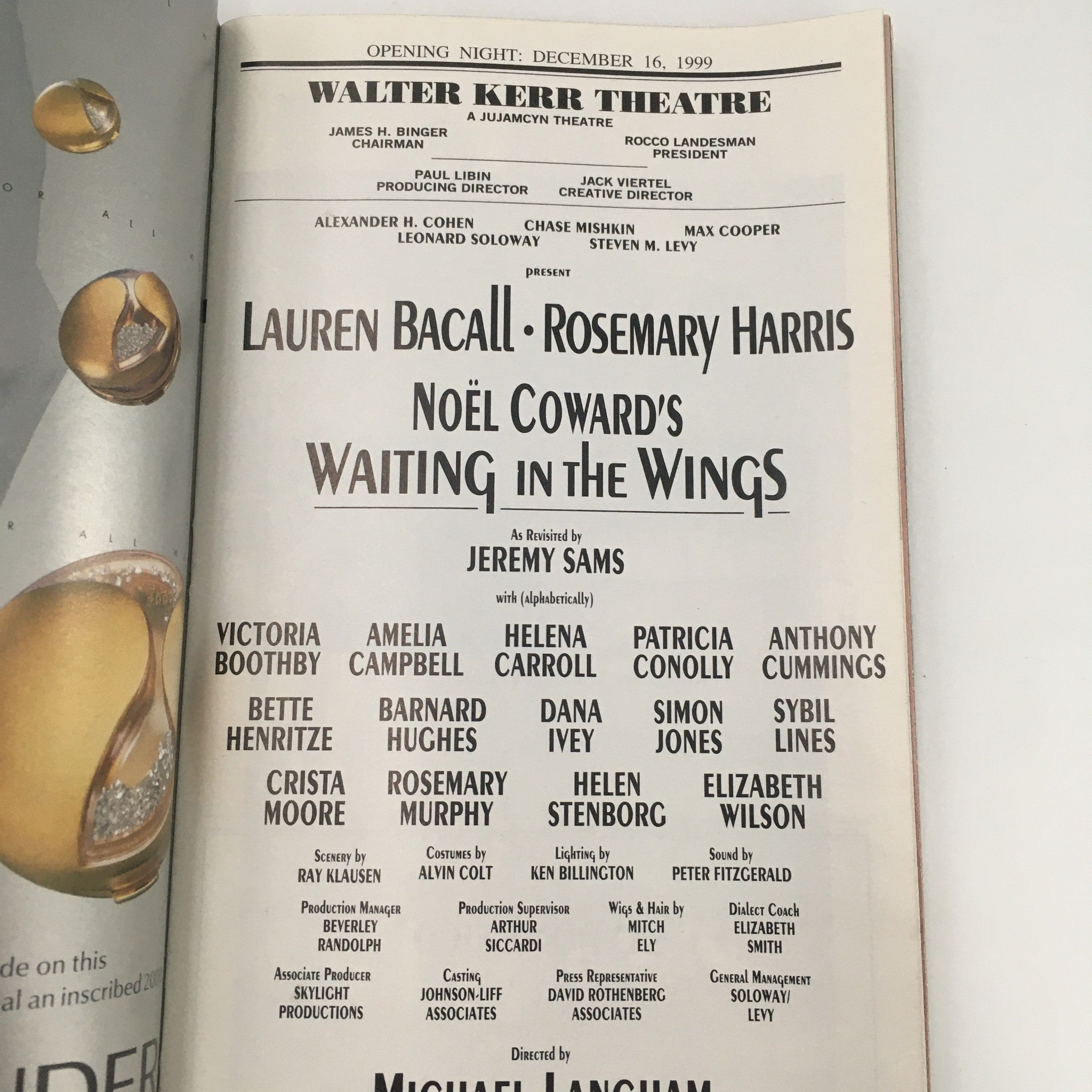 1999 Playbill Walter Kerr Theatre 'Waiting in the Wings' Rosemary Harris