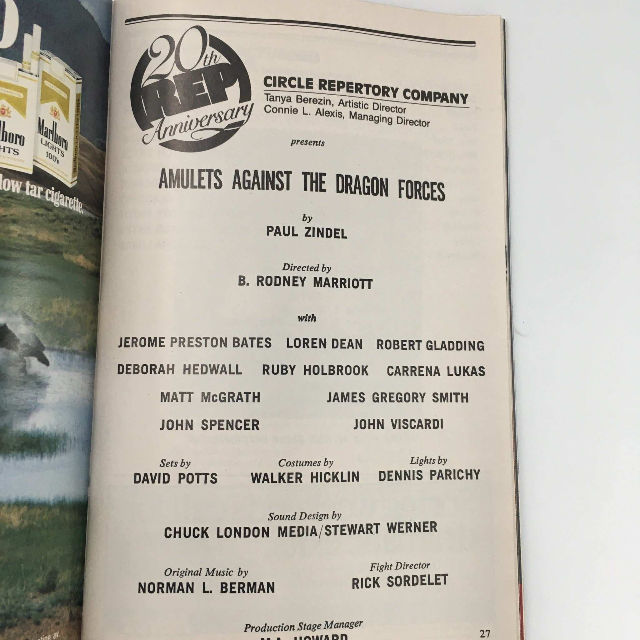 1989 Playbill Circle Repertory Company 'Amulets Against The Dragon Forces'