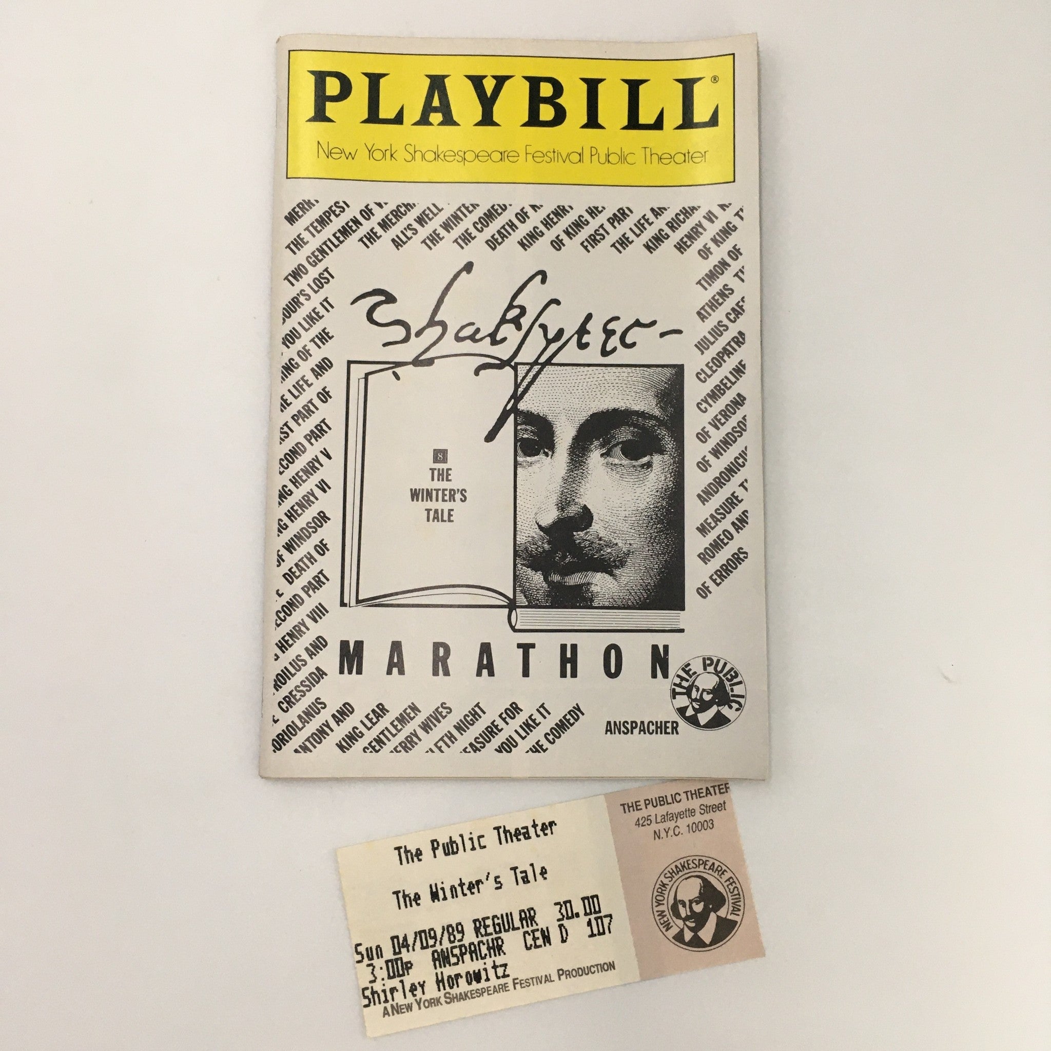 1989 Playbill The Anspacher Theater 'The Winter's Tale' Jesse Bernstein