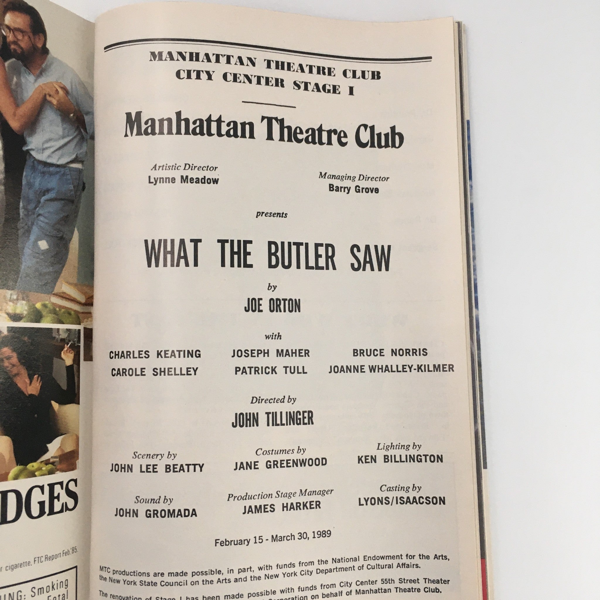 1989 Playbill Manhattan Theatre Club 'What The Butler Saw' Charles Keating