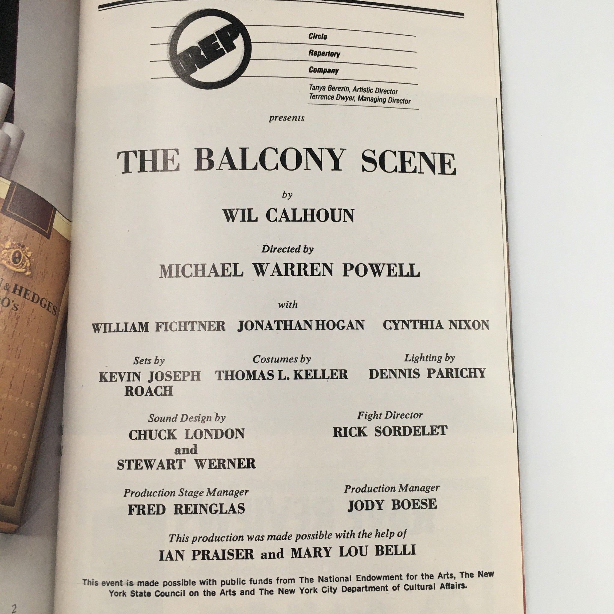 1991 Playbill Circle Repertory Company 'The Balcony Scene' William Fichtner