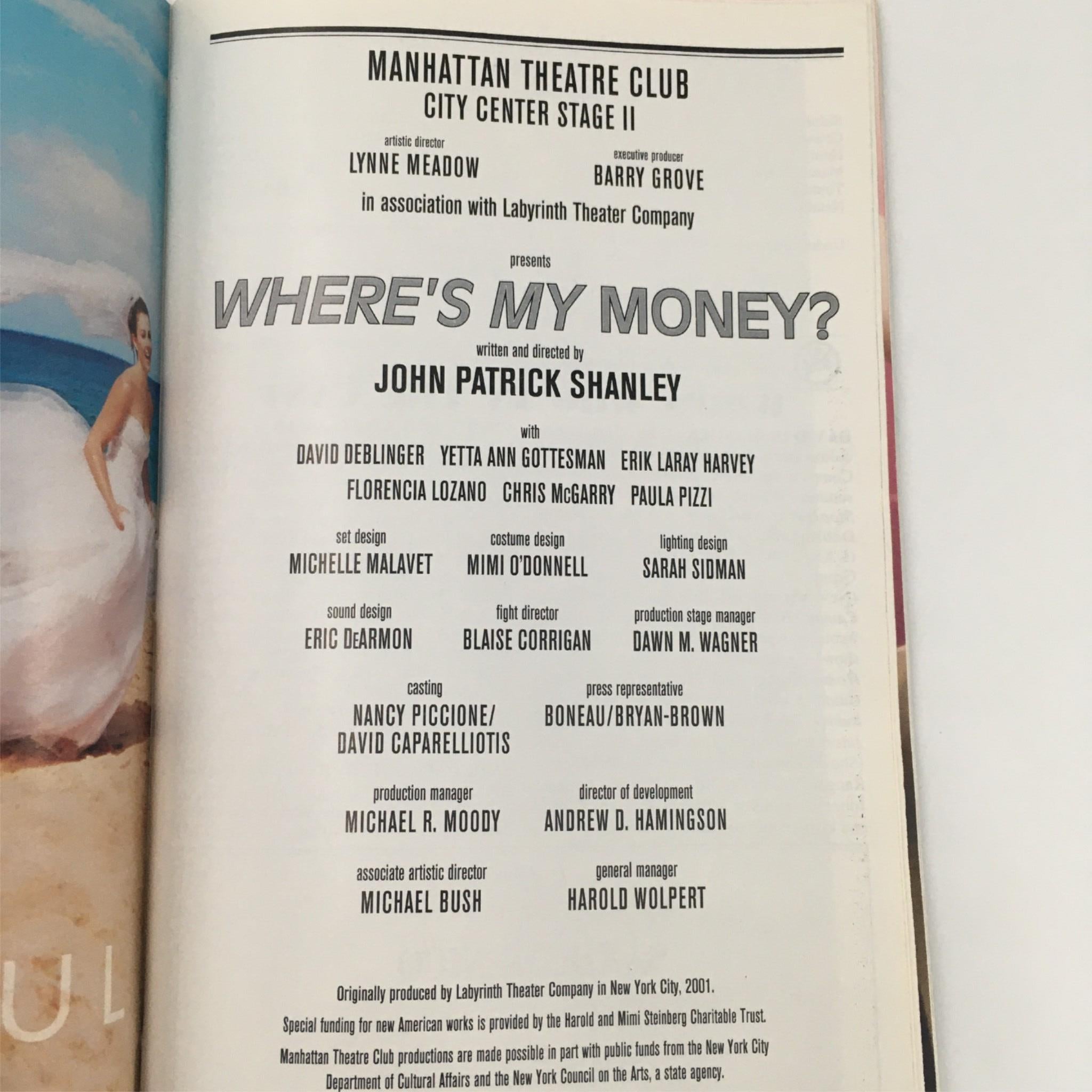 2001 Playbill Manhattan Theatre Club 'Where's My Money?' Yetta Ann Gottesman