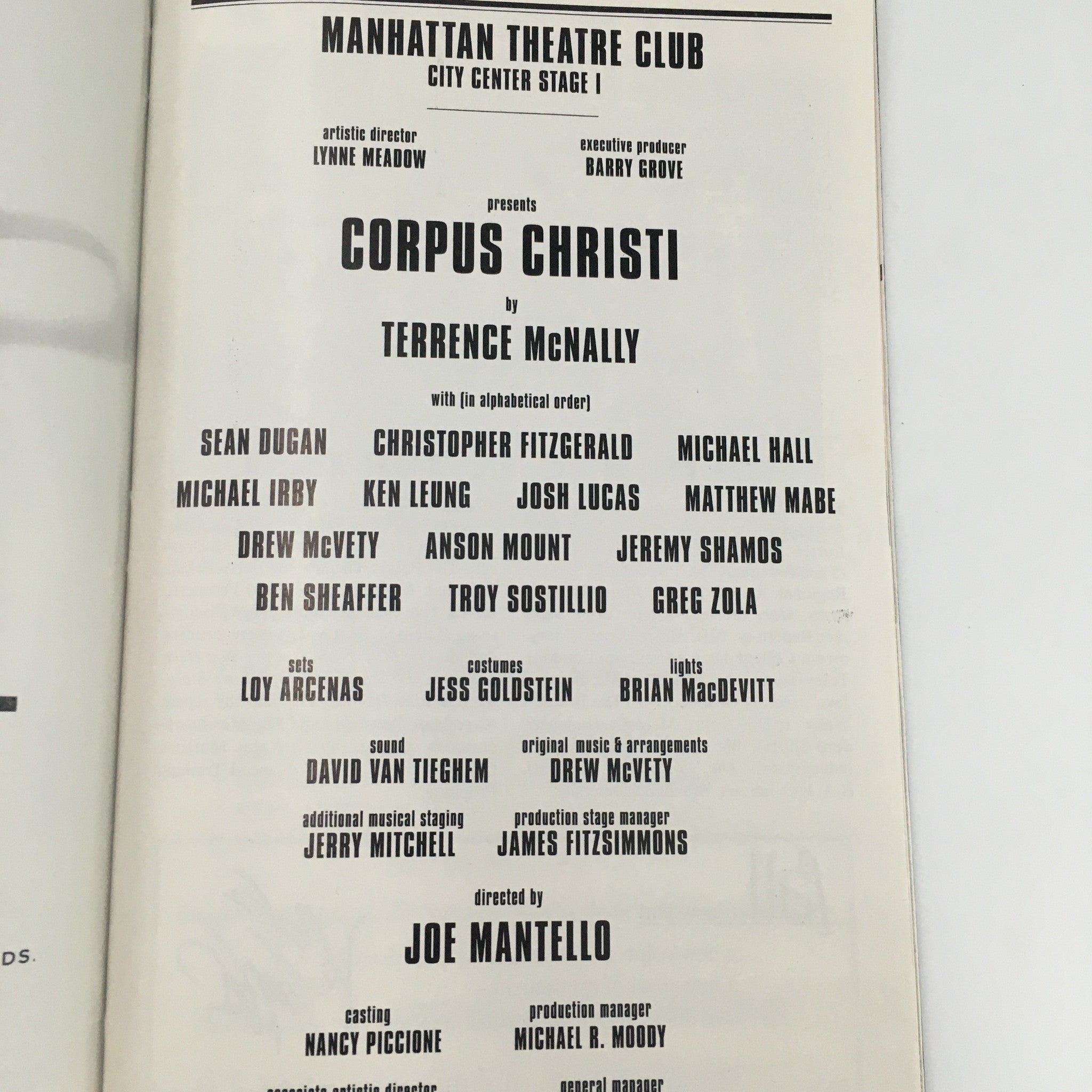 1998 Playbill Manhattan Theatre Club 'Corpus Christi' Sean Dugan, Michael Hall