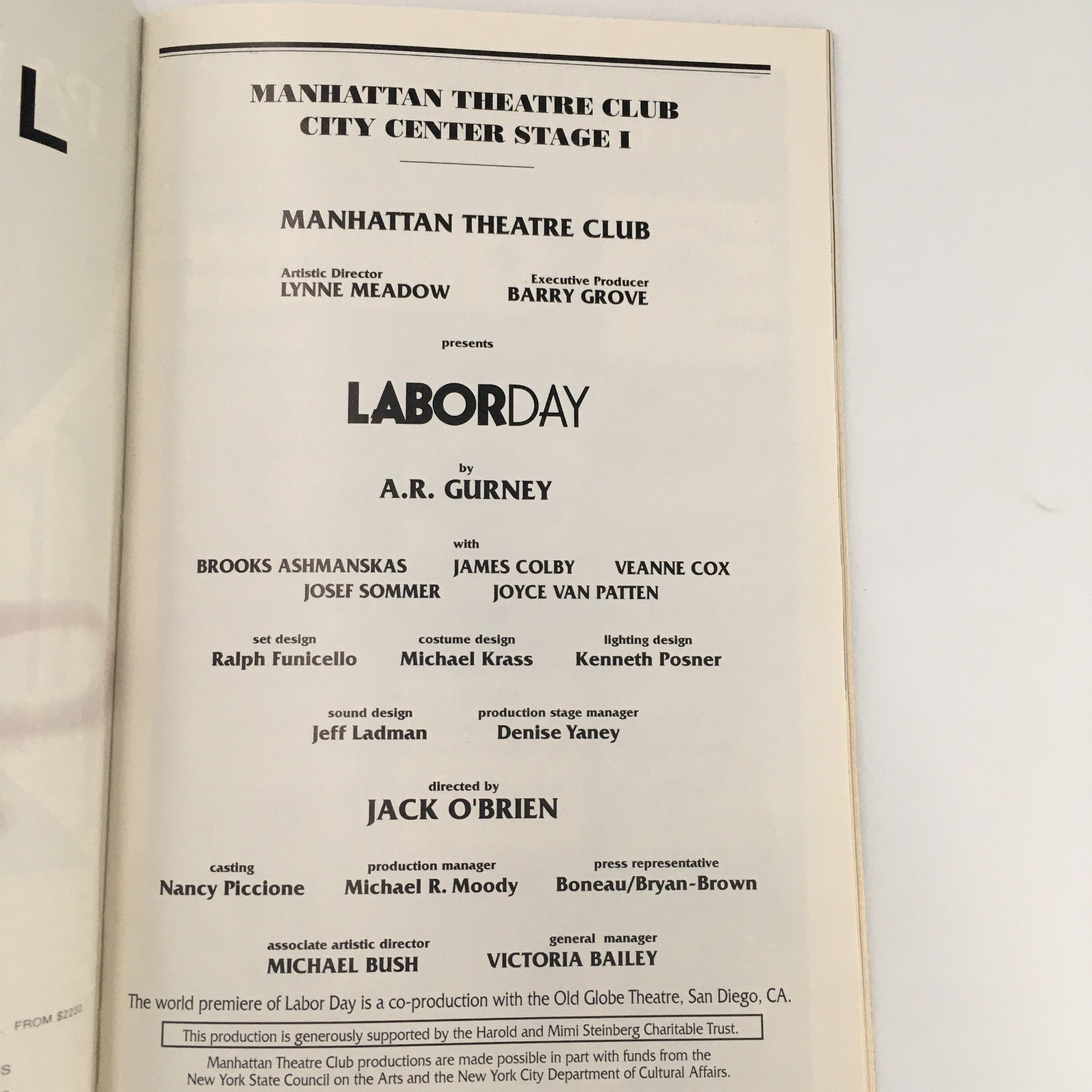 1998 Playbill Manhattan Theatre Club 'Labor Day' James Colby and Veanne Cox