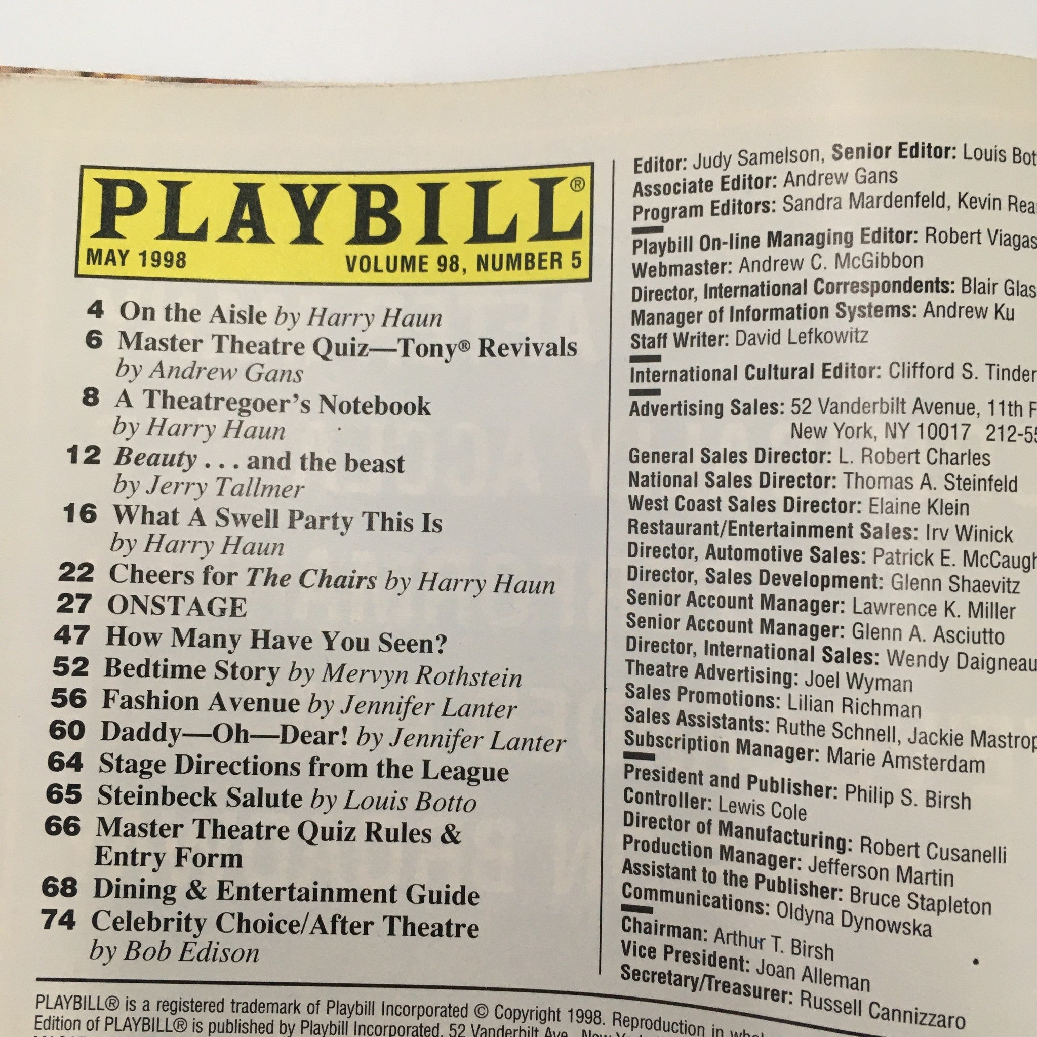 1998 Playbill The Promenade Theater 'Power Plays' Elaine May and Alan Arkin