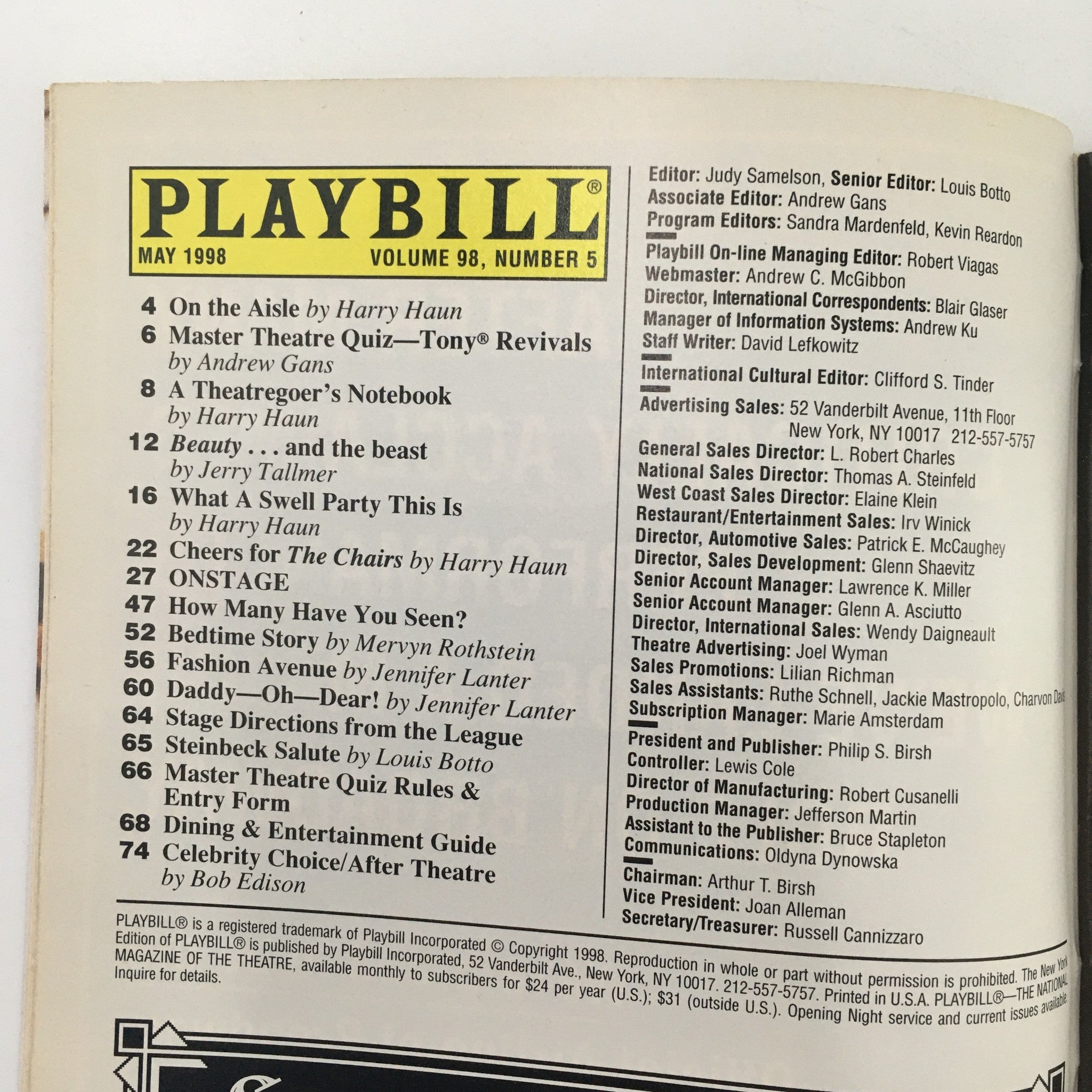 1998 Playbill Walter Kerr Theatre 'The Beauty Queen of Leenane' Anna Manahan