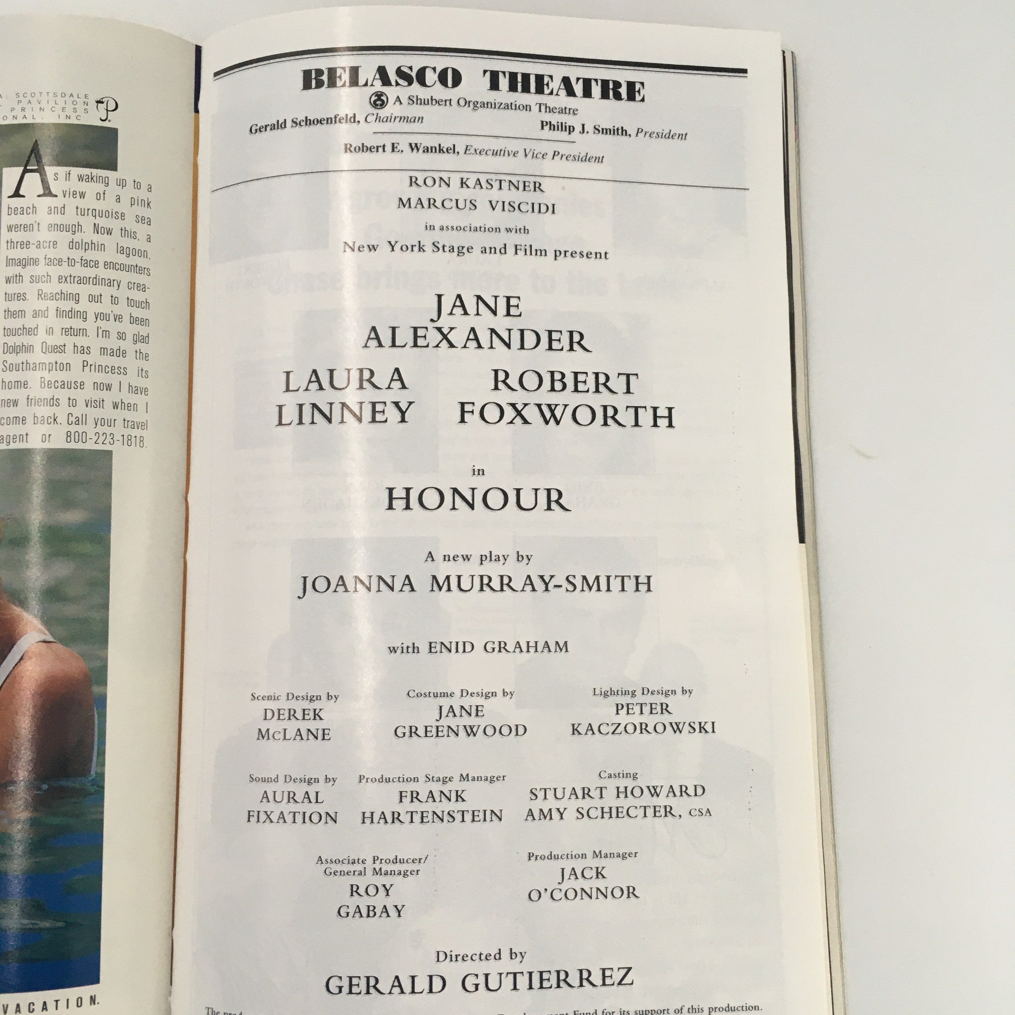 1998 Playbill Belasco Theatre 'Honour' Jane Alexander and Robert Foxworth