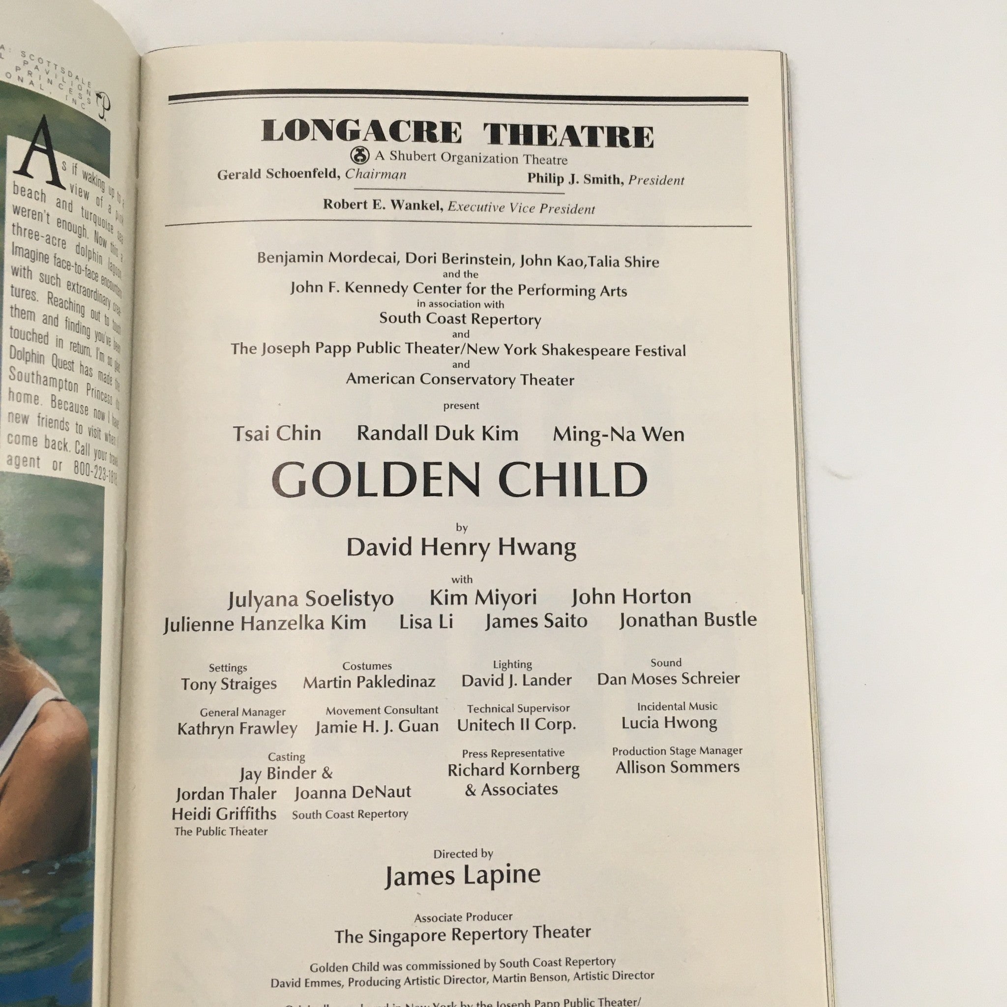 1998 Playbill Longacre Theatre 'Golden Child' Tsai Chin and Randall Dull Kim