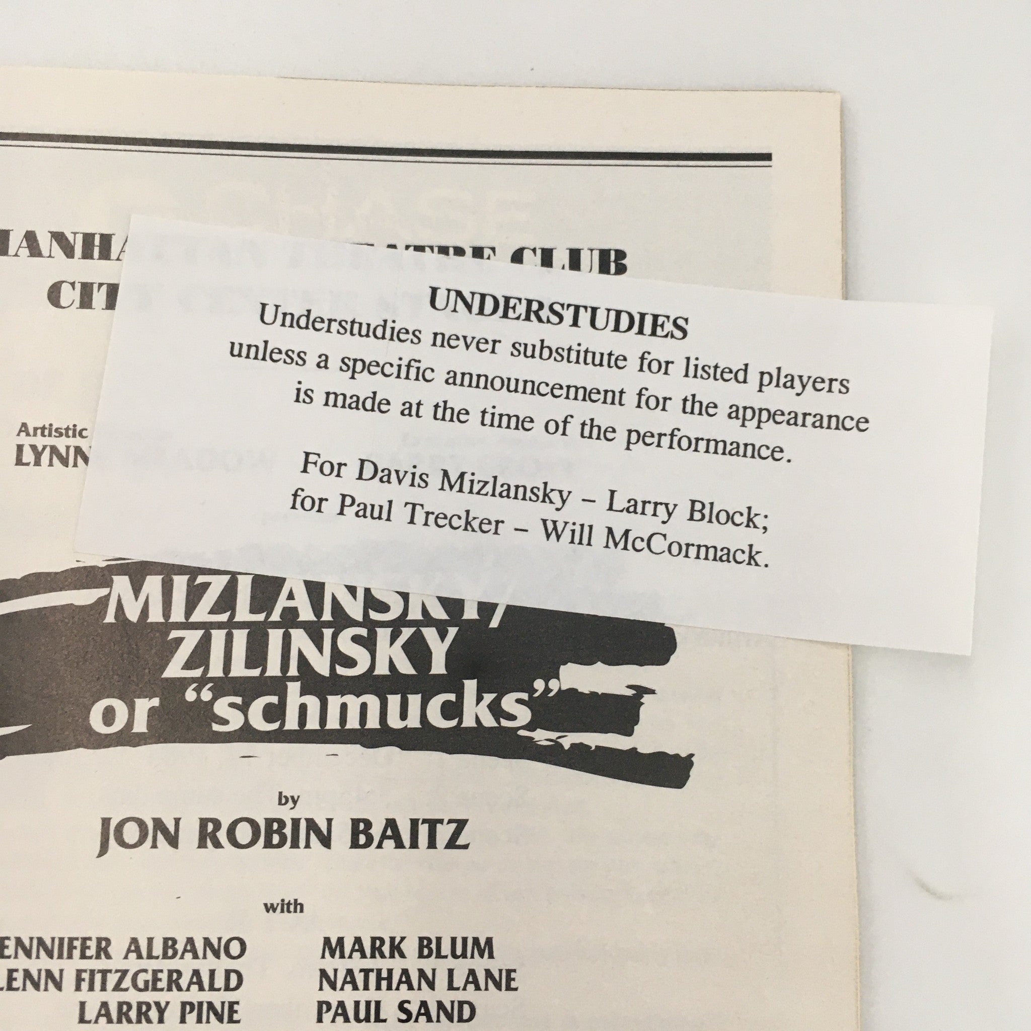 1998 Playbill Manhattan Theatre Club 'Mizlansky Zilinsky or Schmucks' Paul Sand