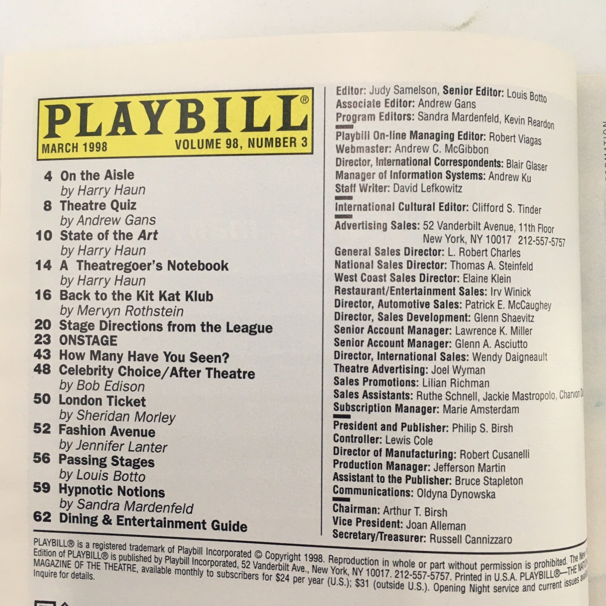 1998 Playbill Royale Theatre 'Art' Alan Alda, Victor Garber, Alfred Molina