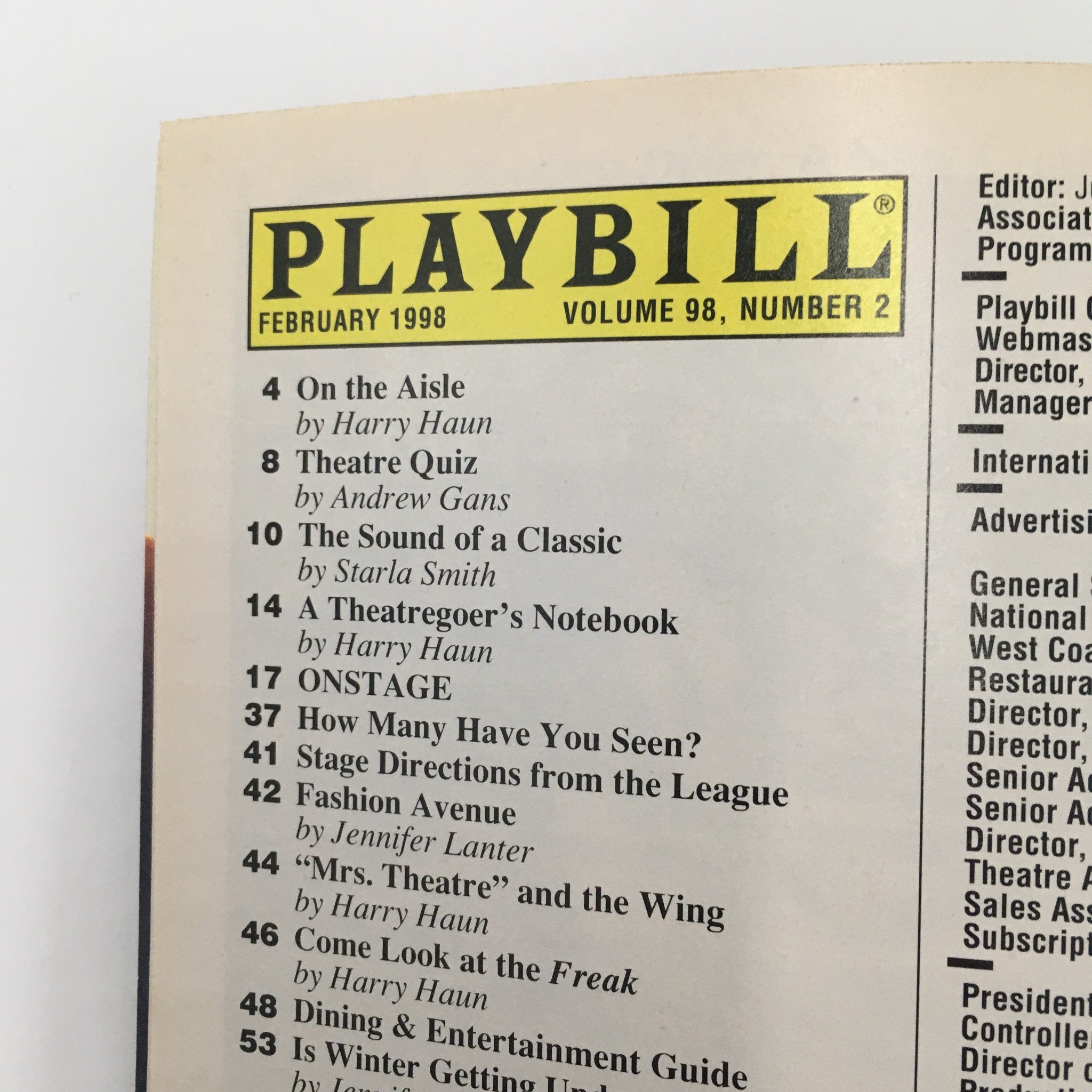 1998 Playbill Manhattan Theatre Club 'Eyes For Consuela' David Strathairn