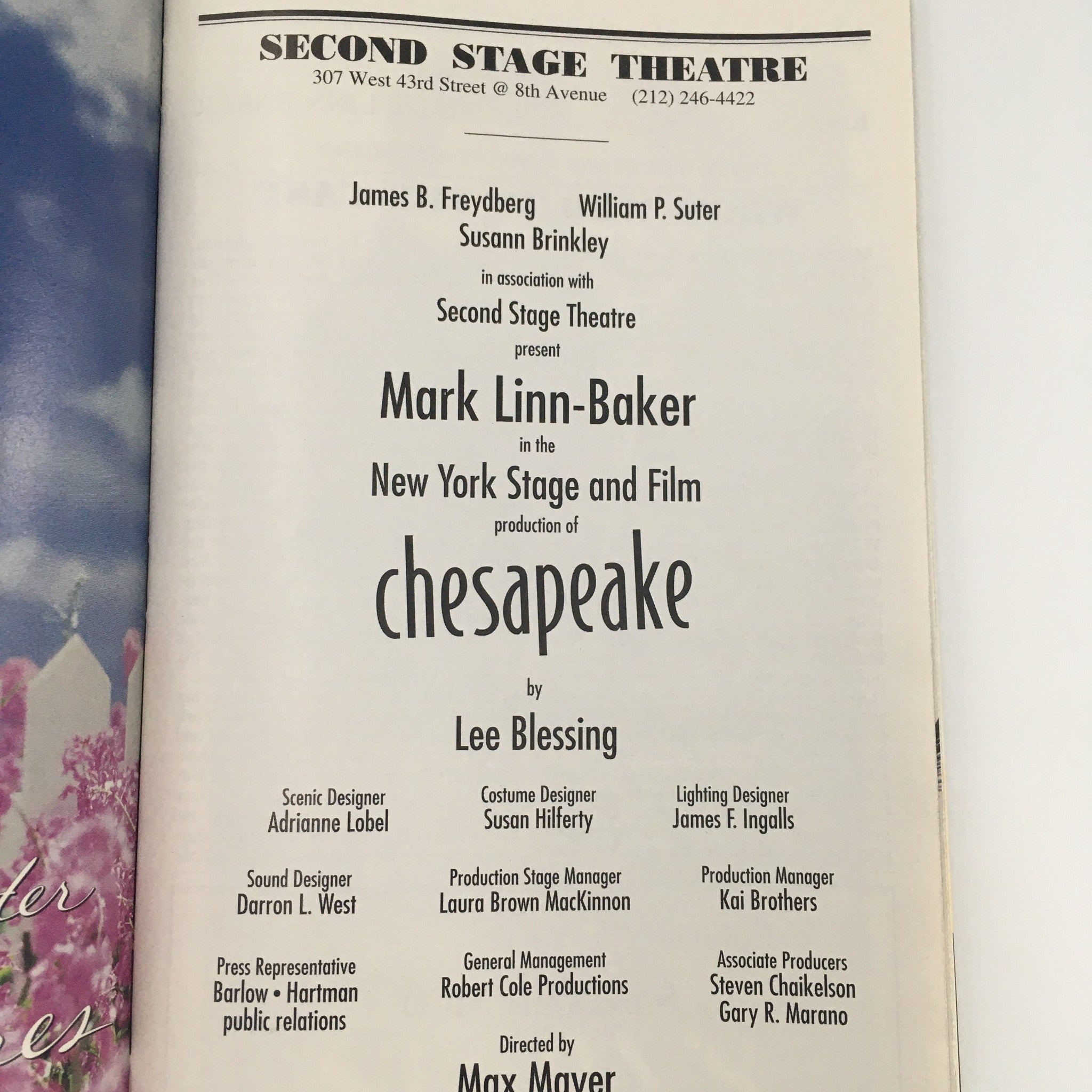 1999 Playbill Second Stage Theatre 'Chesapeake' Mark Linn-Baker, James Freydberg