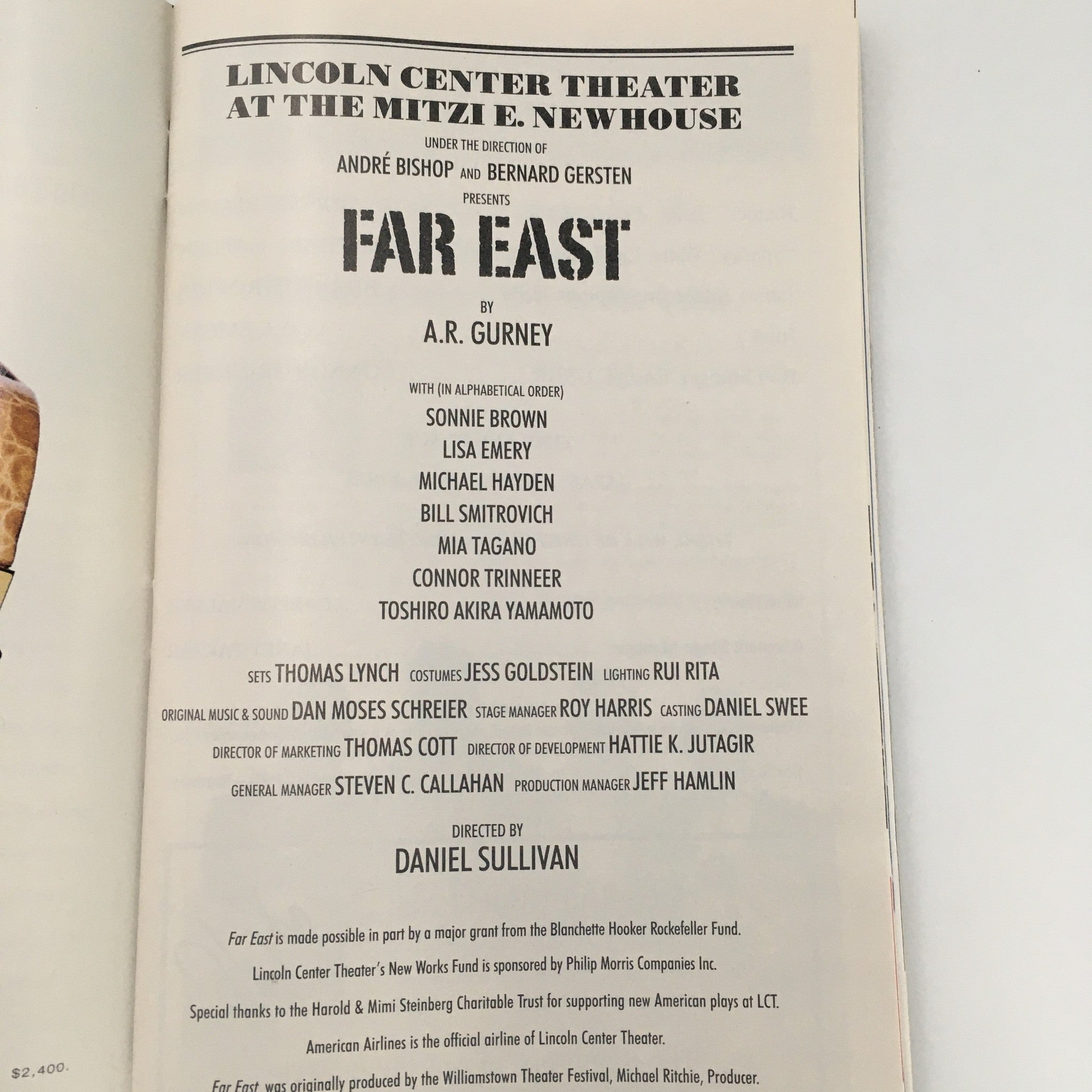 1999 Playbill Lincoln Center Theater 'Far East' Sonnie Brown, Lisa Emery