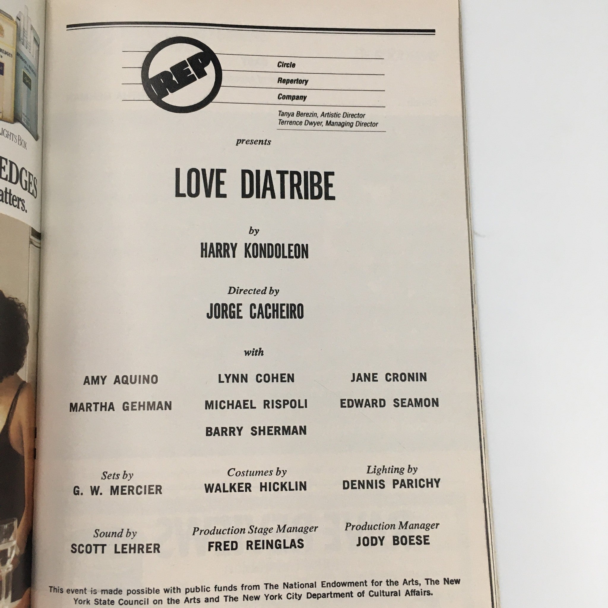 1990 Playbill Circle Repertory Company 'Love Diatribe' Amy Aquino, Lynn Cohen