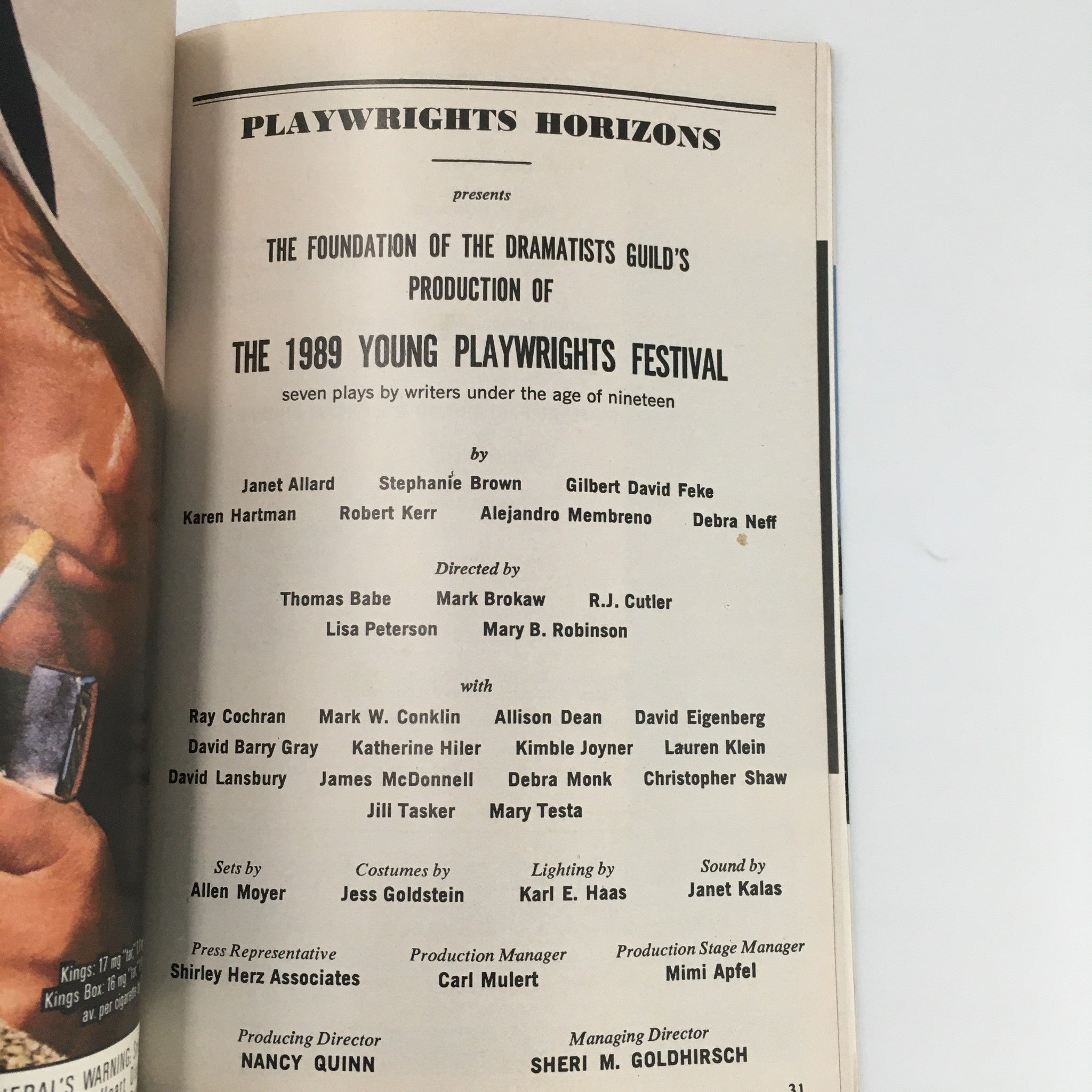 1989 Playbill Playwrights Horizons The 1989 Young Playwrights Festival