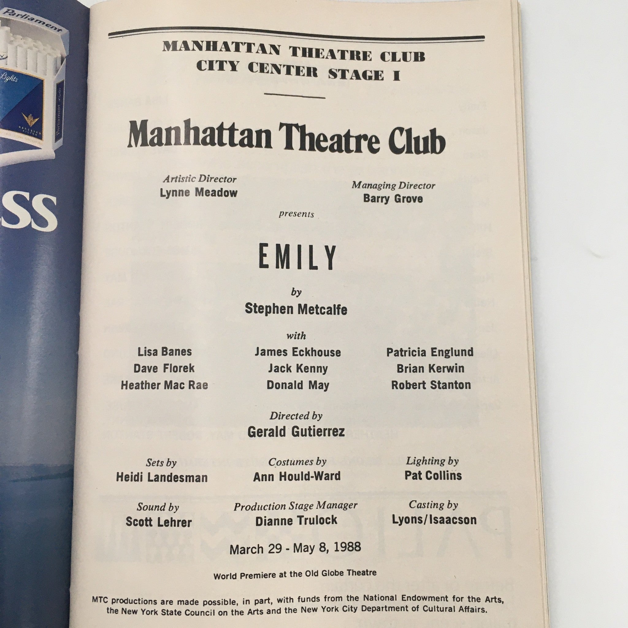 1988 Playbill Manhattan Theatre Club ‘Emily’ by Stephen Metcalfe