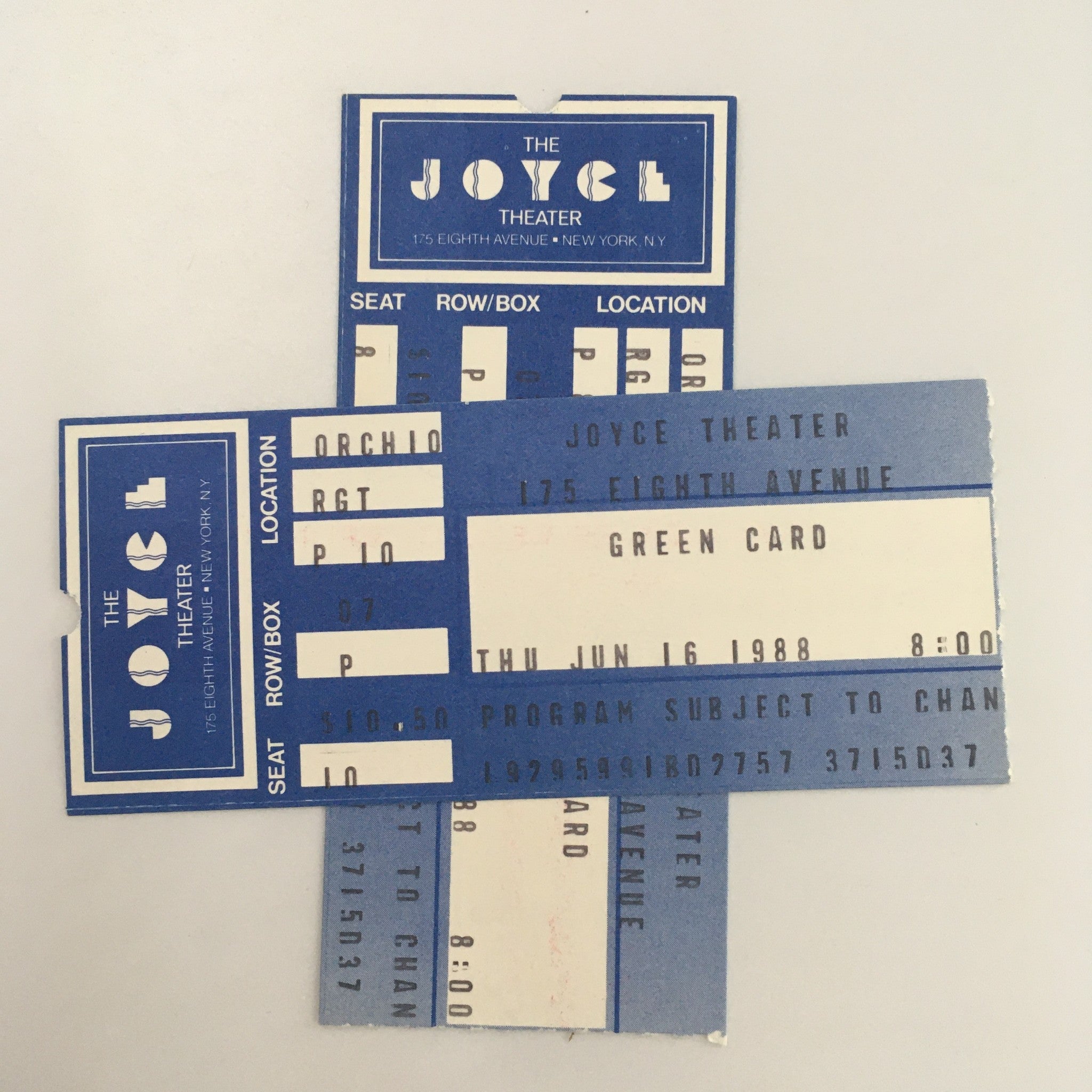 1988 Playbill Joyce Theater ‘Green Card’ Written & Directed by Joanne Akalaitis