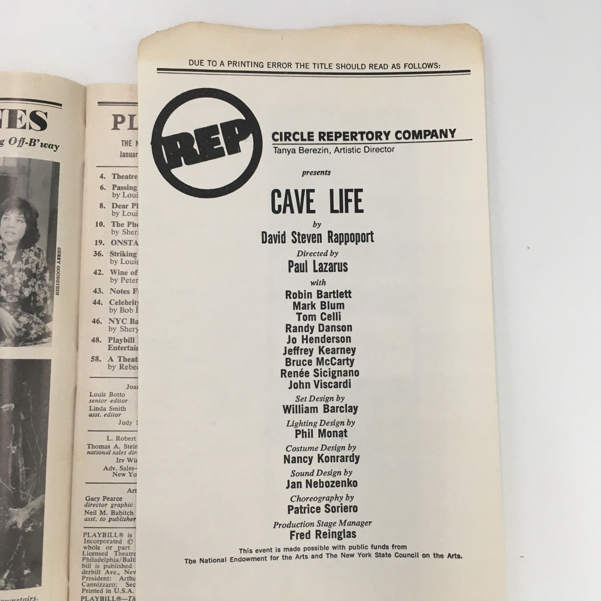 1988 Playbill Circle Repertory Company ‘Cave Life’ by David Steven Rappoport