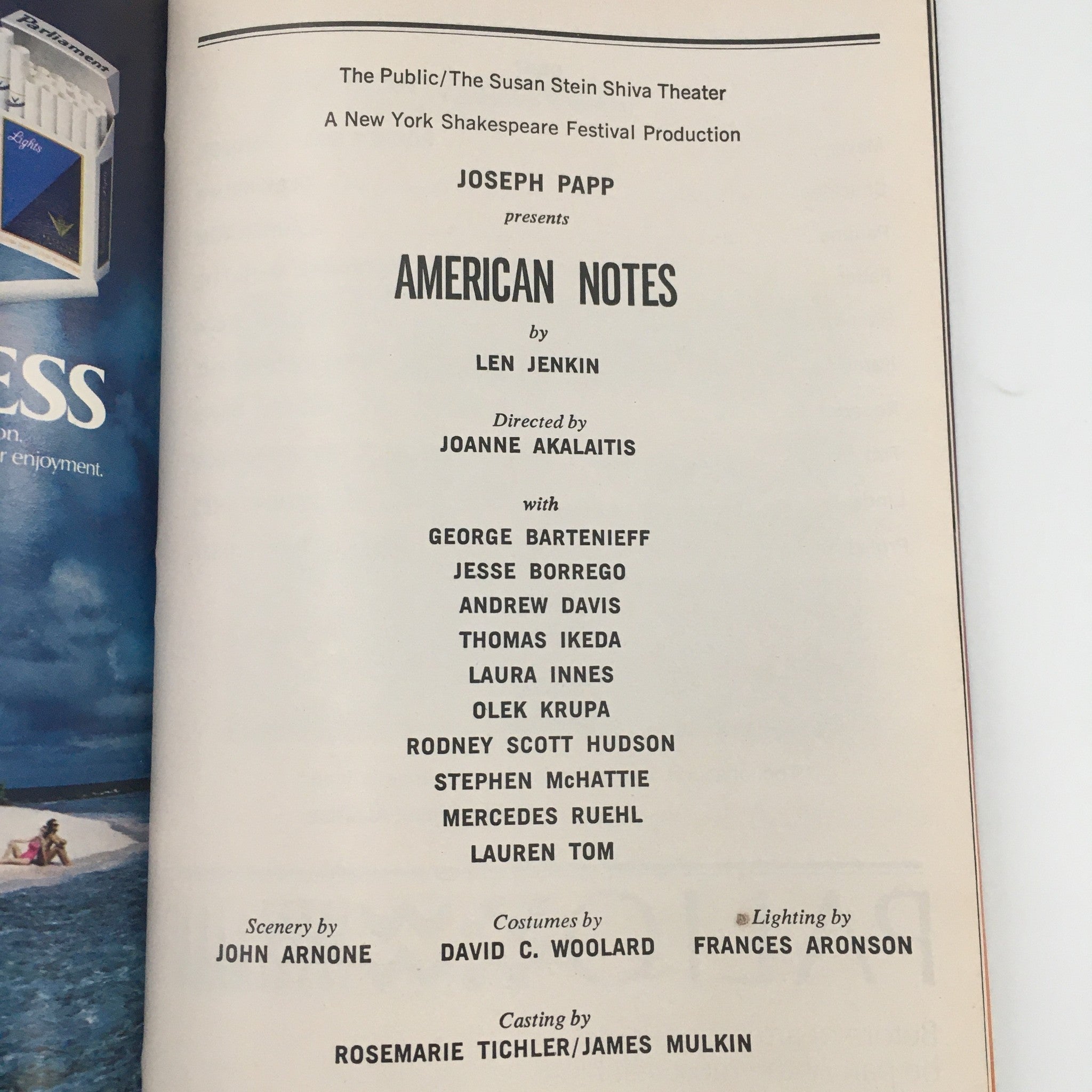 1988 Playbill Susan Stein Shiva Theater ‘American Notes’ by Len Jenkin