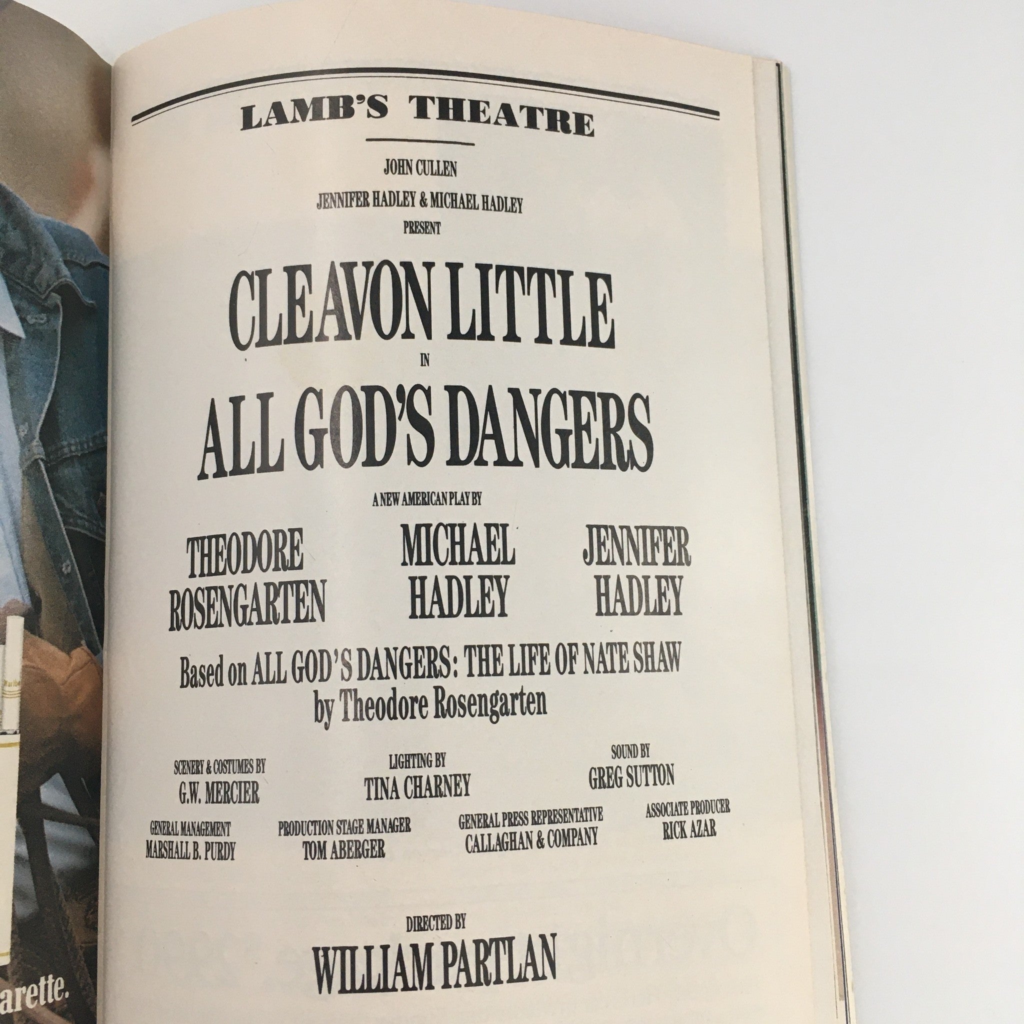 1989 Playbill Lamb’s Theatre ‘All God’s Dangers’ by Michael Hadley