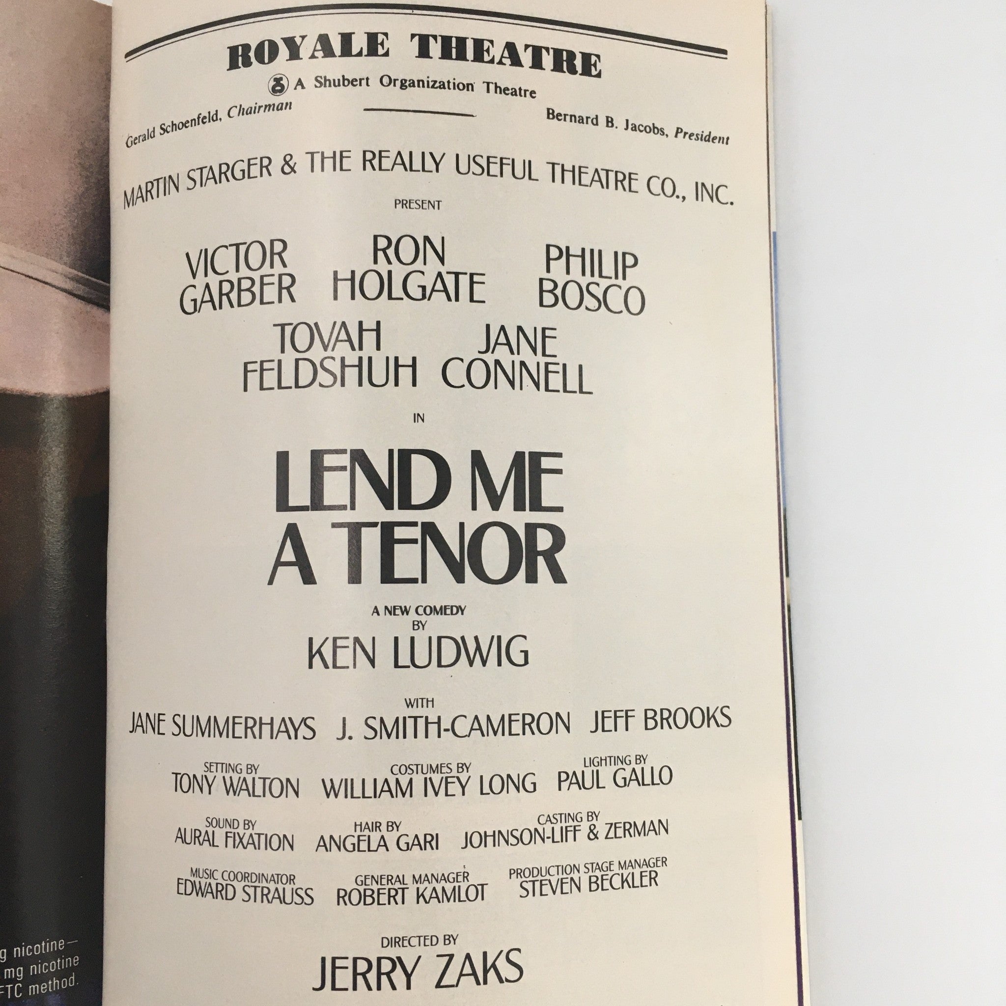 1989 Playbill Royale Theatre ‘Lend Me A Tenor’ Comedy by Ken Ludwig