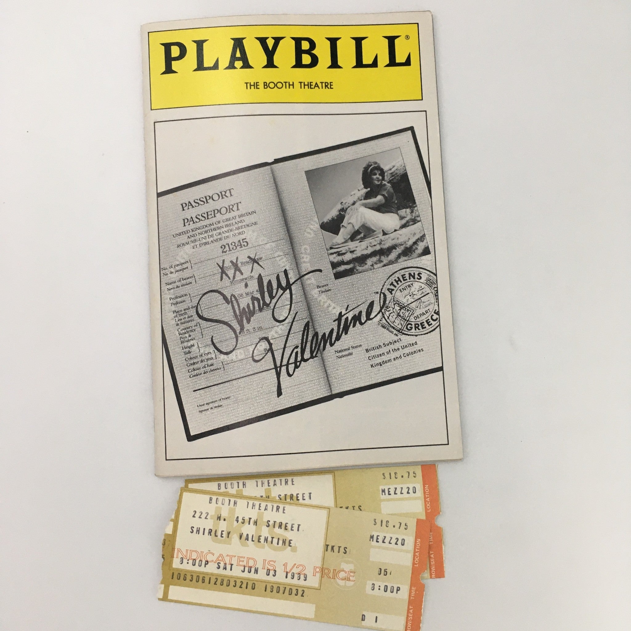 1989 Playbill Booth Theatre ‘Shirley Valentine’ by Willy Russell & Simon Callow