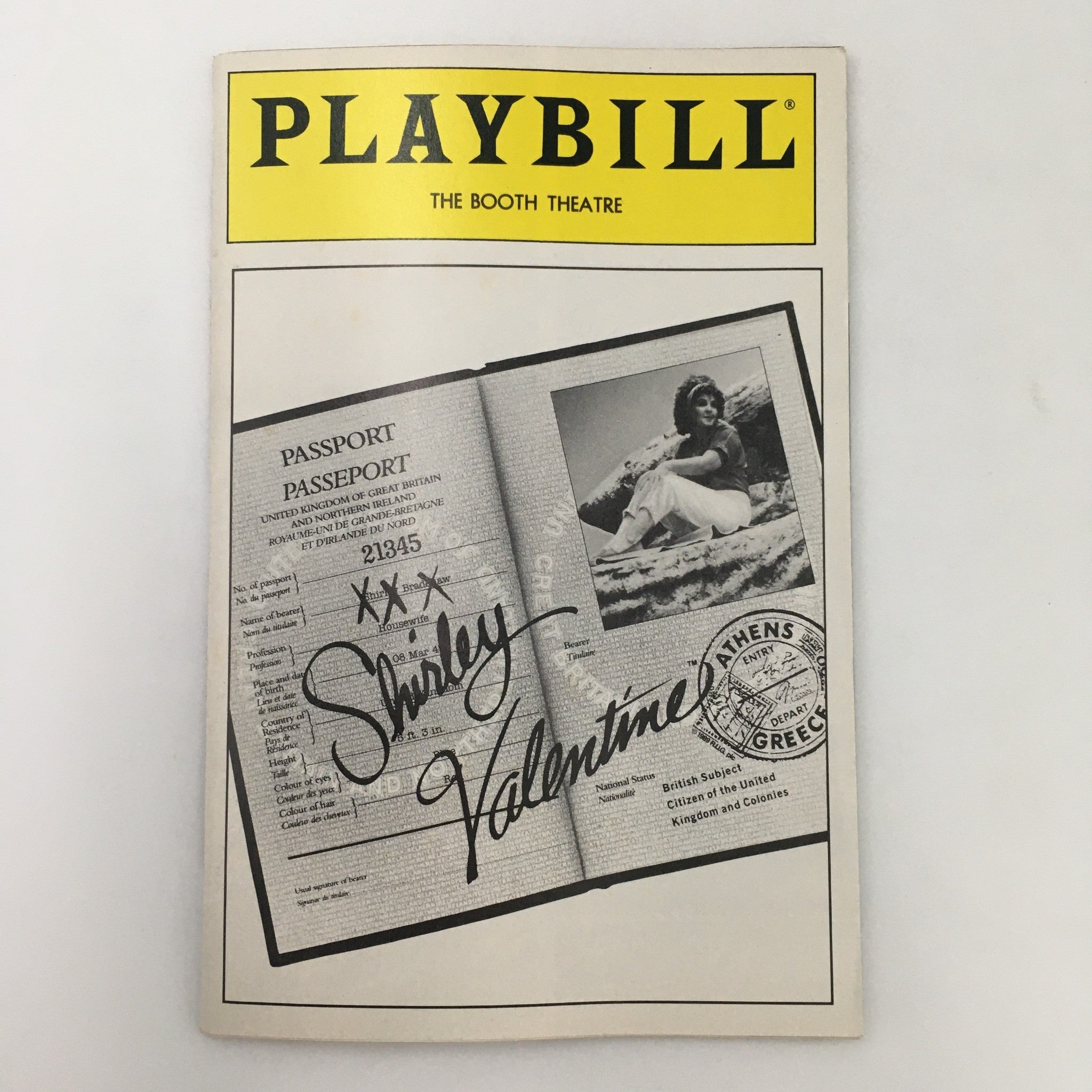 1989 Playbill Booth Theatre ‘Shirley Valentine’ by Willy Russell & Simon Callow