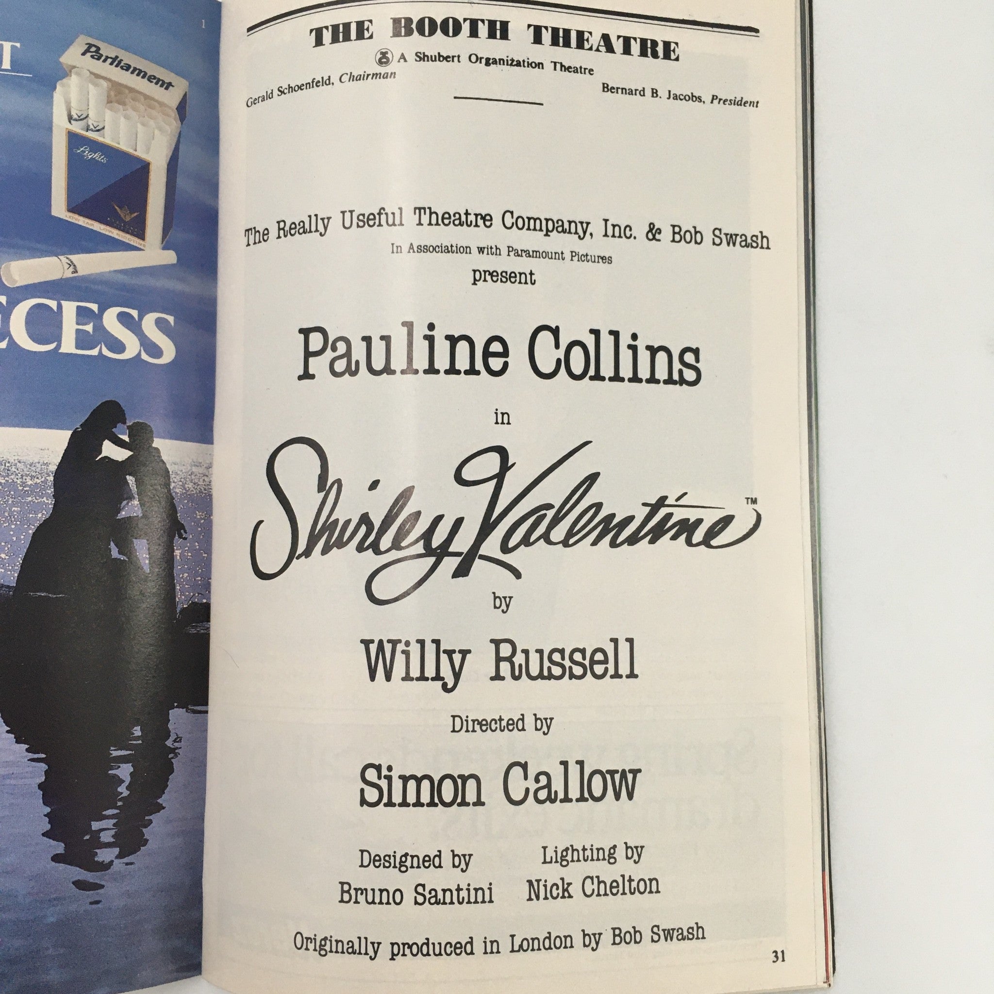 1989 Playbill Booth Theatre ‘Shirley Valentine’ by Willy Russell & Simon Callow