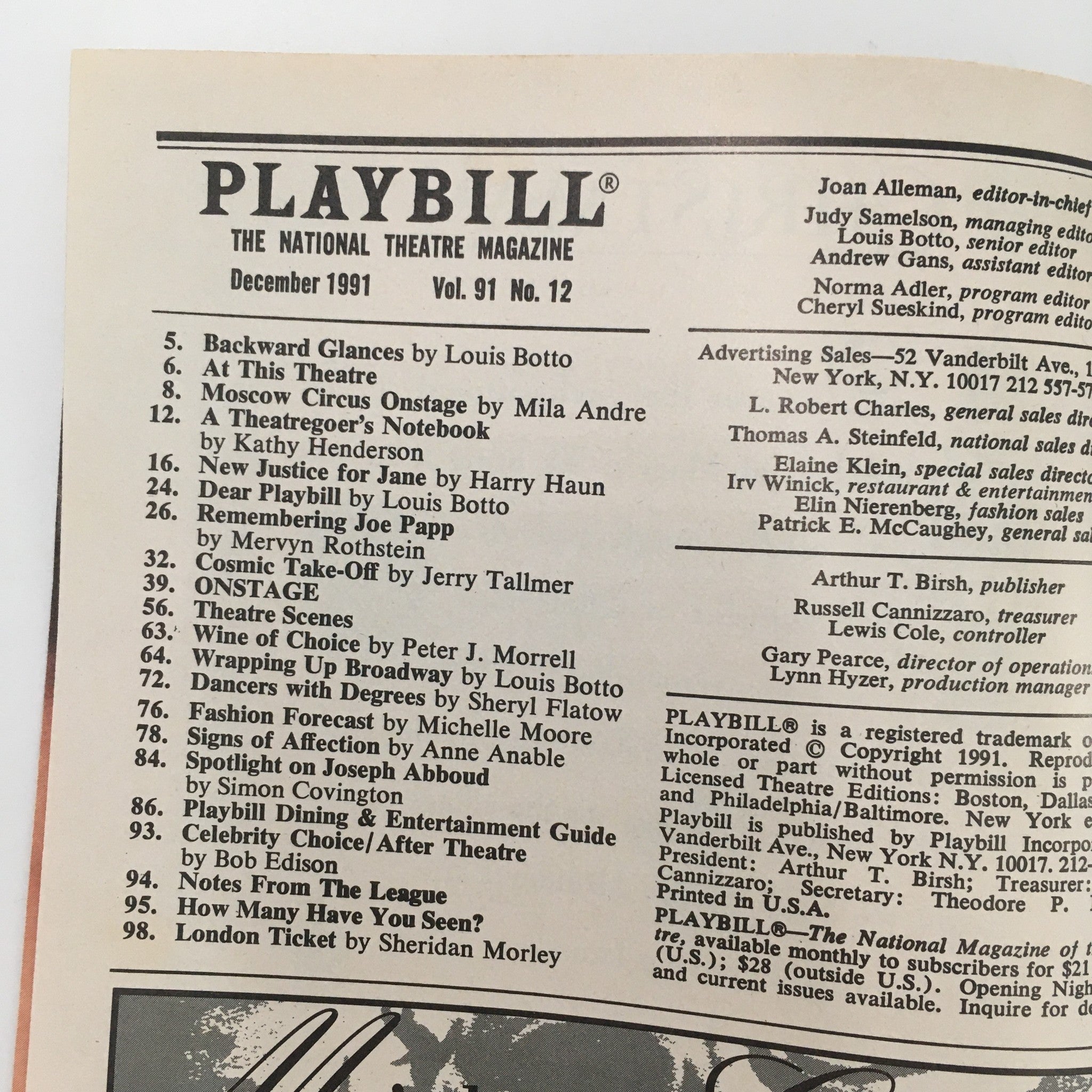 1991 Playbill Belasco Theatre ‘The Crucible’ by Arthur Miller, Yossi Yzraely