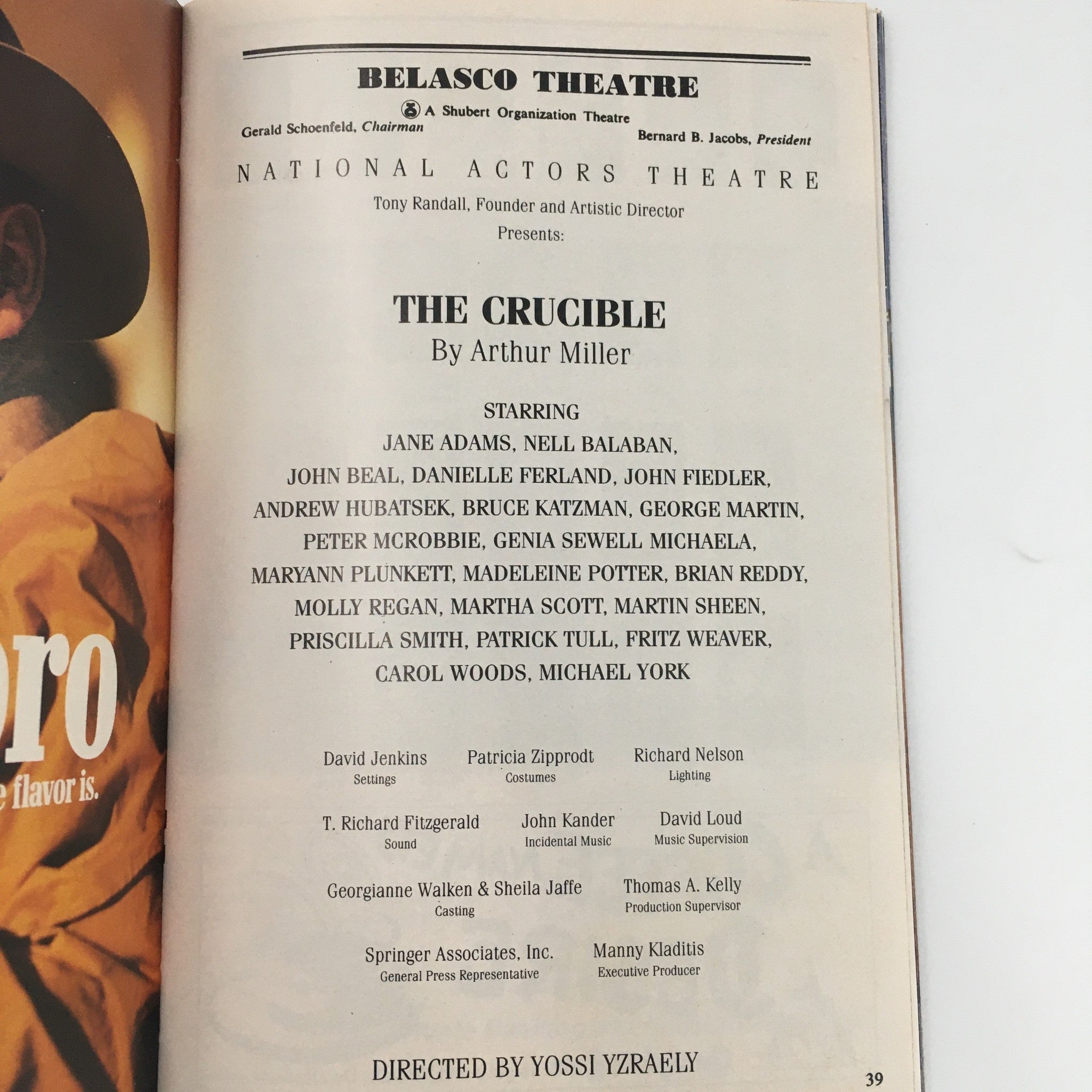 1991 Playbill Belasco Theatre ‘The Crucible’ by Arthur Miller, Yossi Yzraely