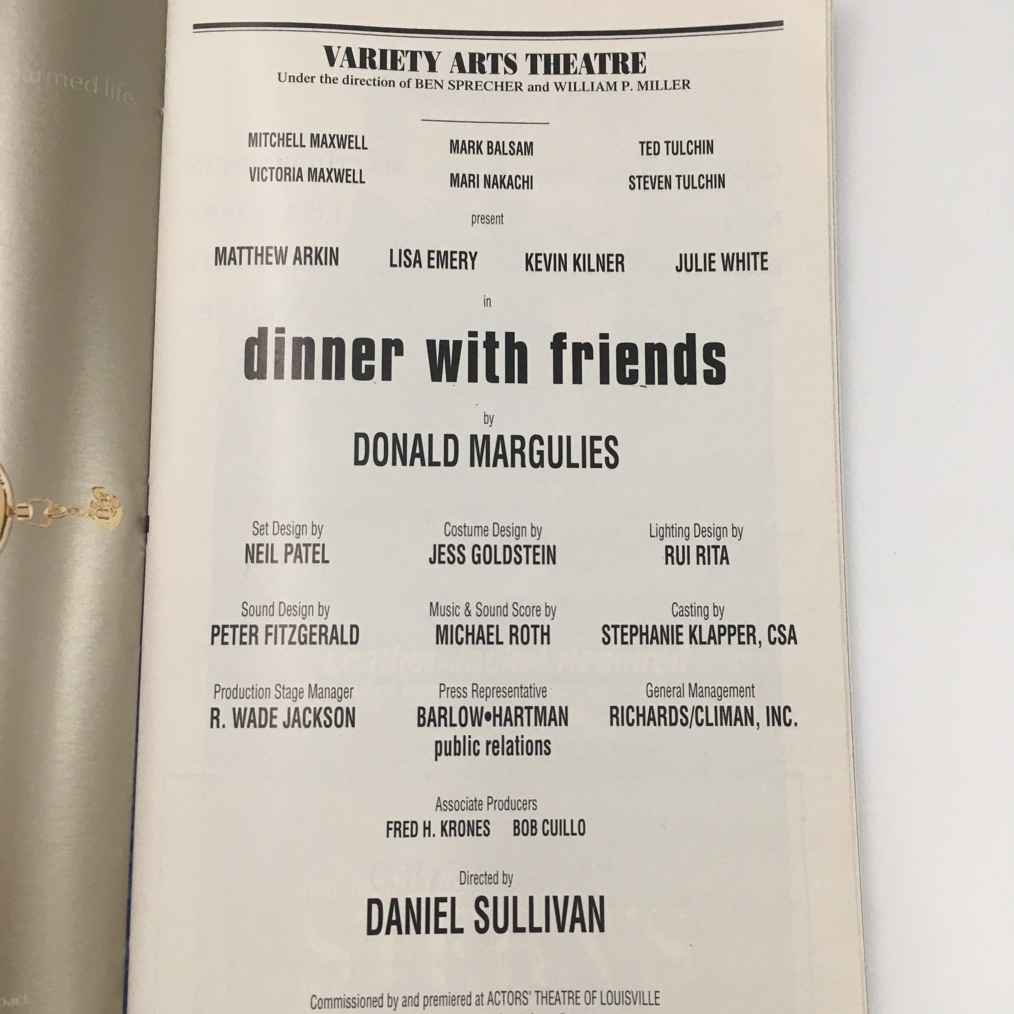 1999 Playbill Variety Arts Theatre ‘Dinner with Friends’ Donald Margulies