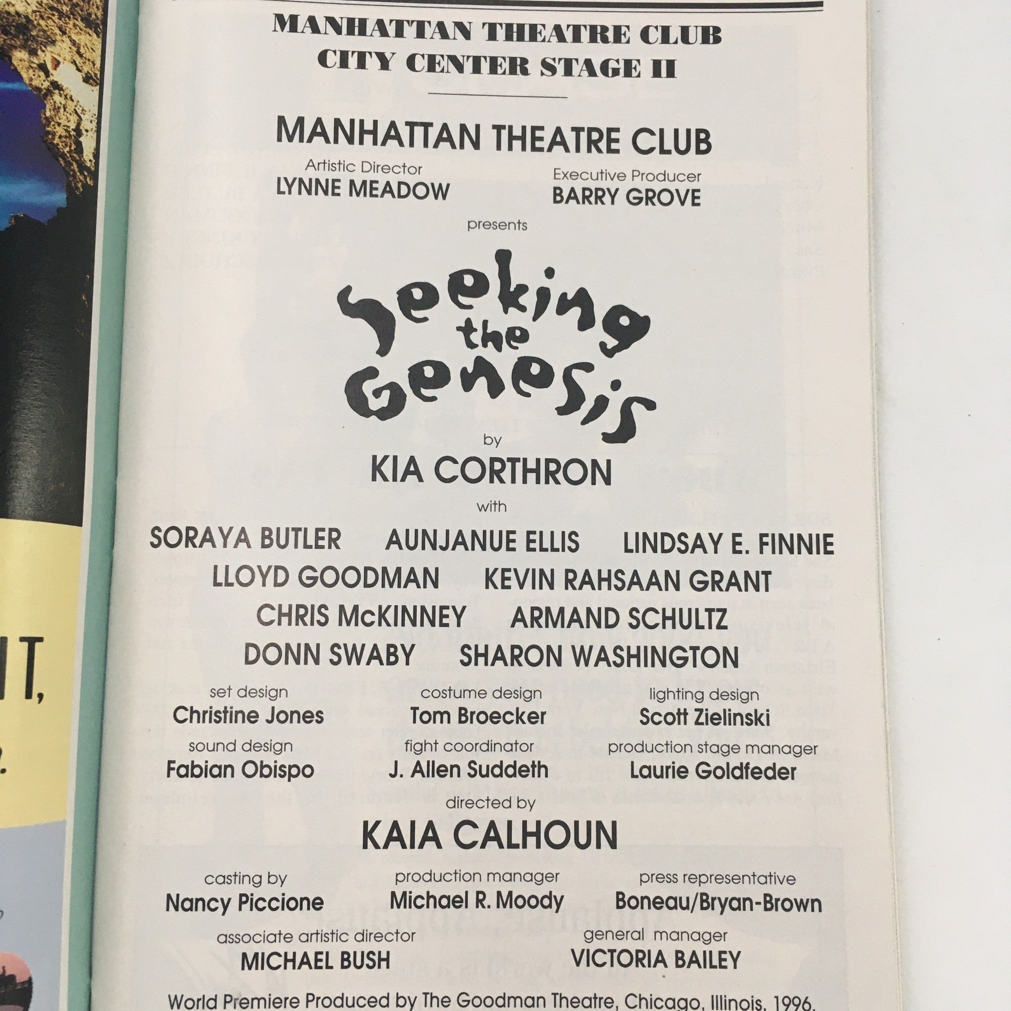 1997 Playbill Manhattan Theatre Club 'Seeking the Genesis' by Kia Corthron