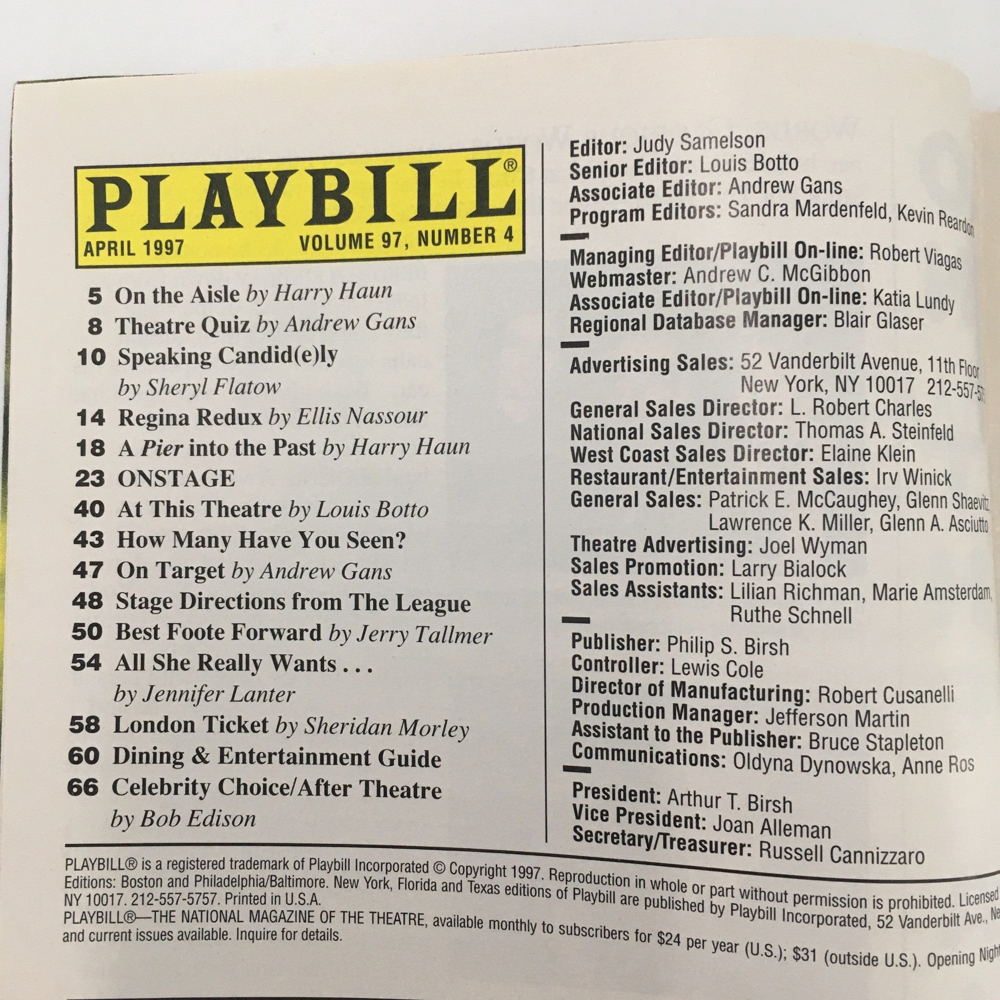 1997 Playbill Lincoln Theater Mitzi E. Newhouse 'God's Heart' by Craig Lucas