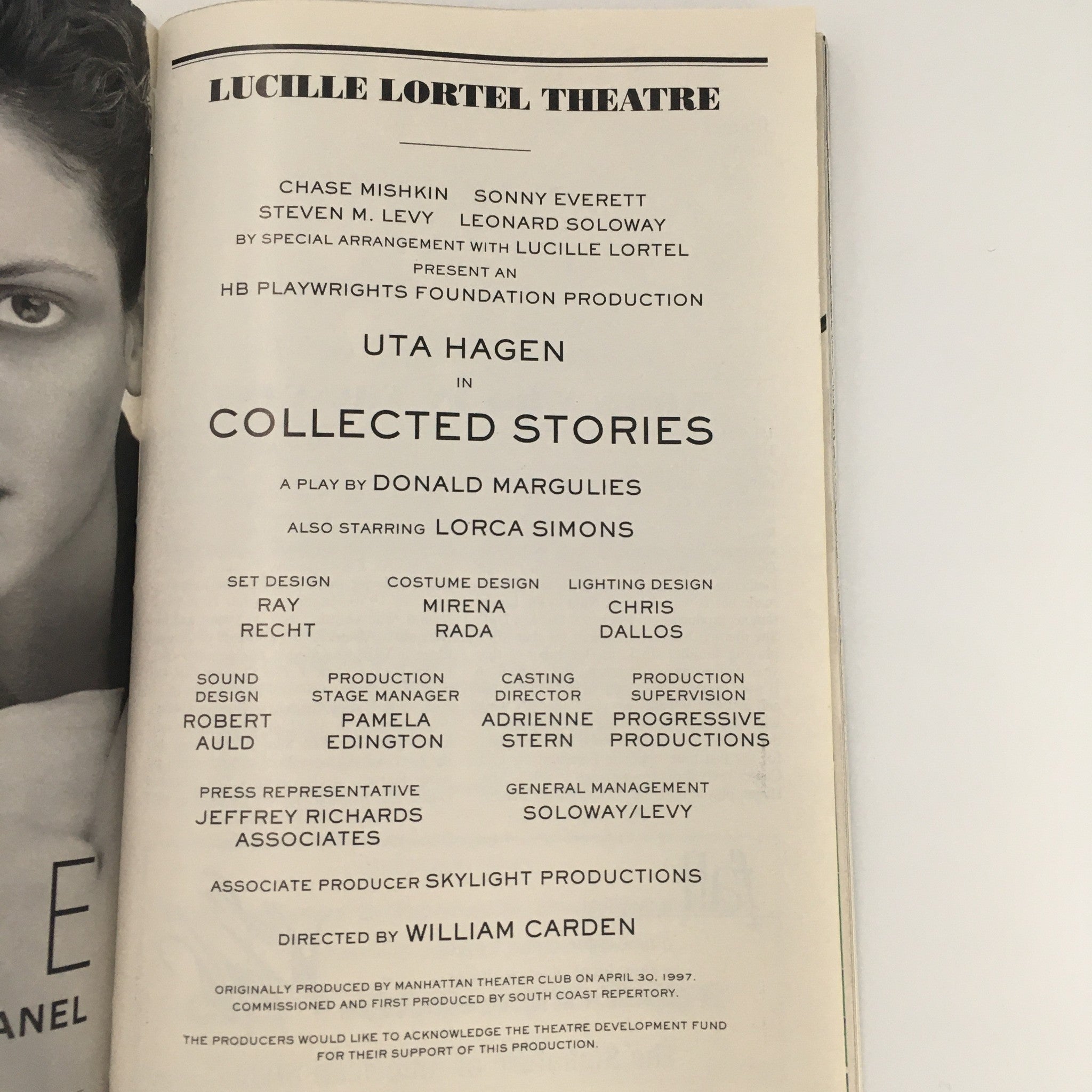 1998 Playbill Lucille Lortel Theatre 'Collected Stories' by Donald Margulies