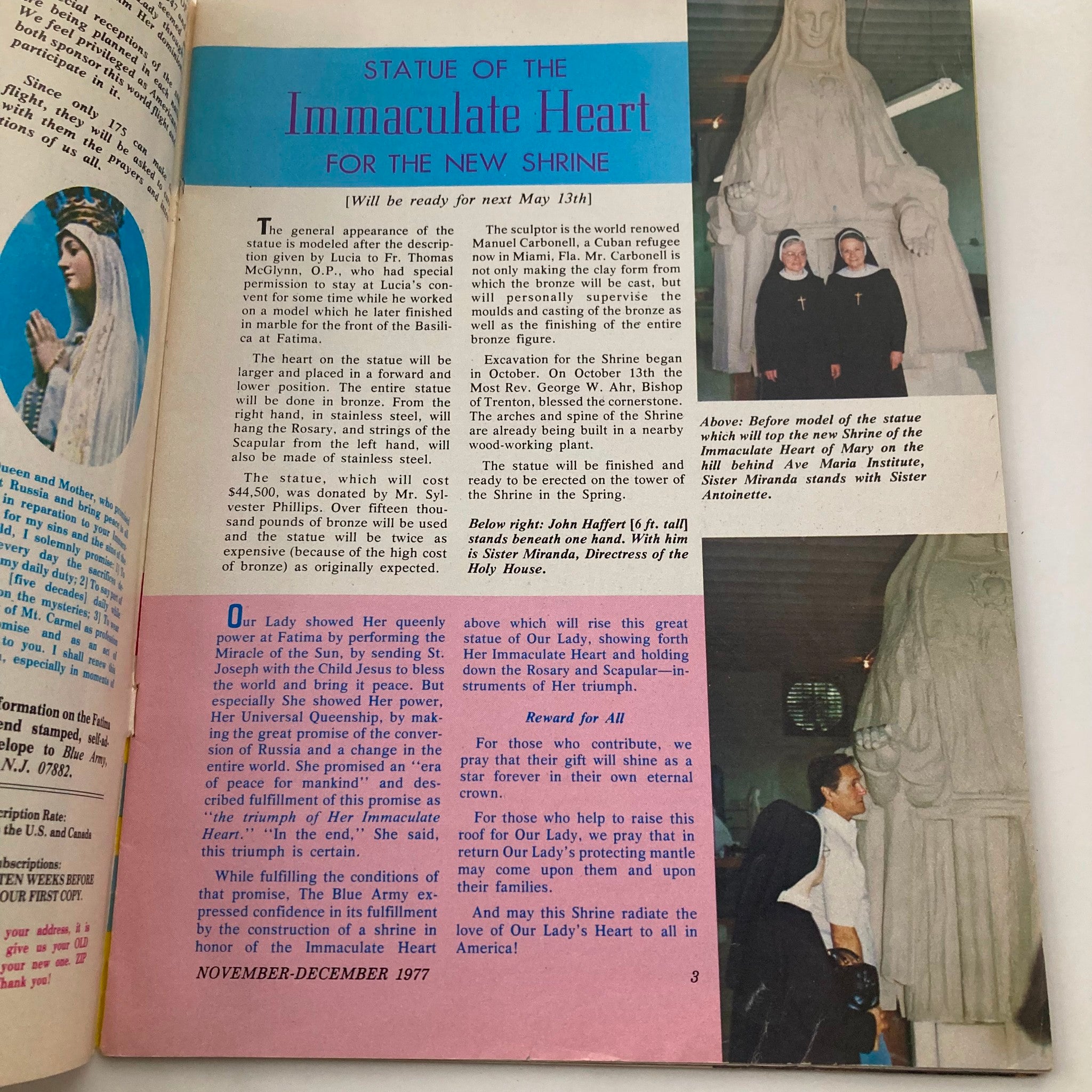 VTG Soul Magazine November 1977 Statue of the Immaculate Heart for New Shrine