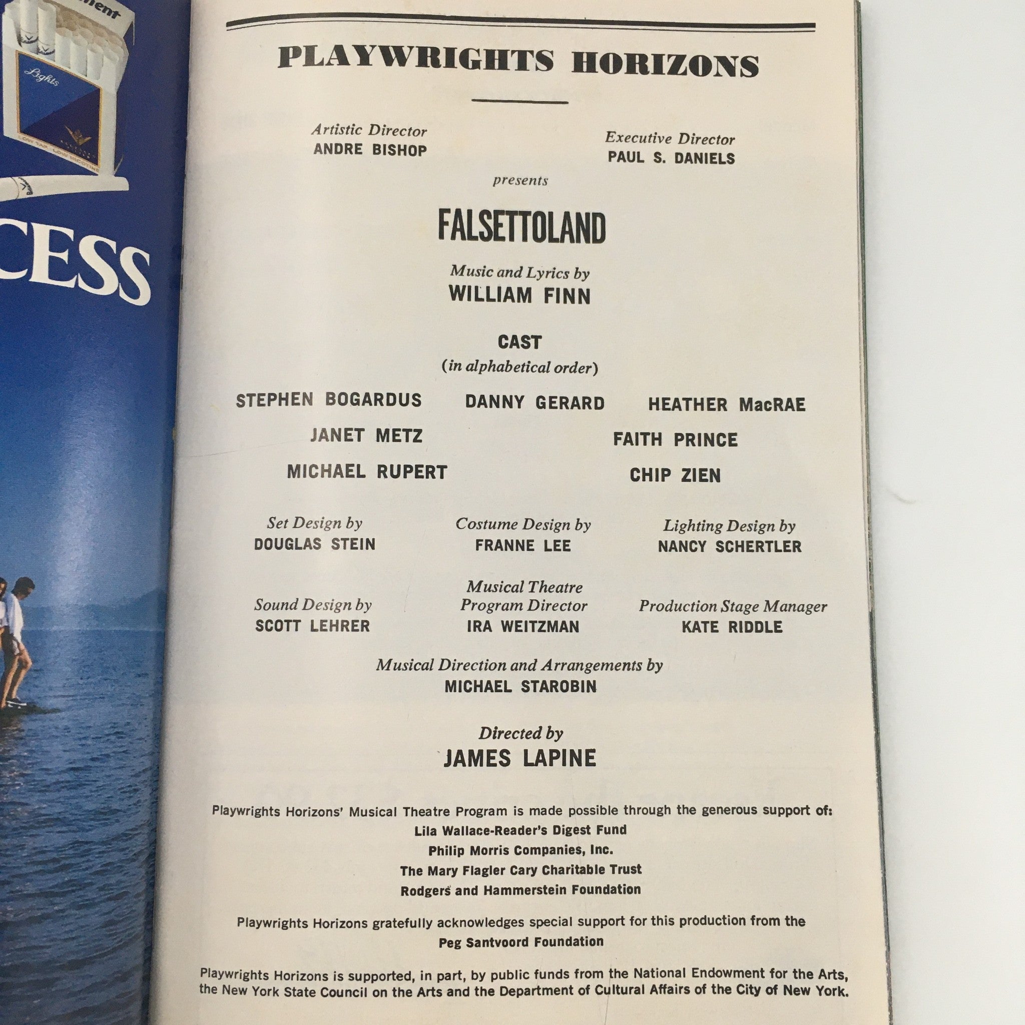 1990 Playbill Playwrights Horizons ‘Falsettoland’ Directed by James Lapine