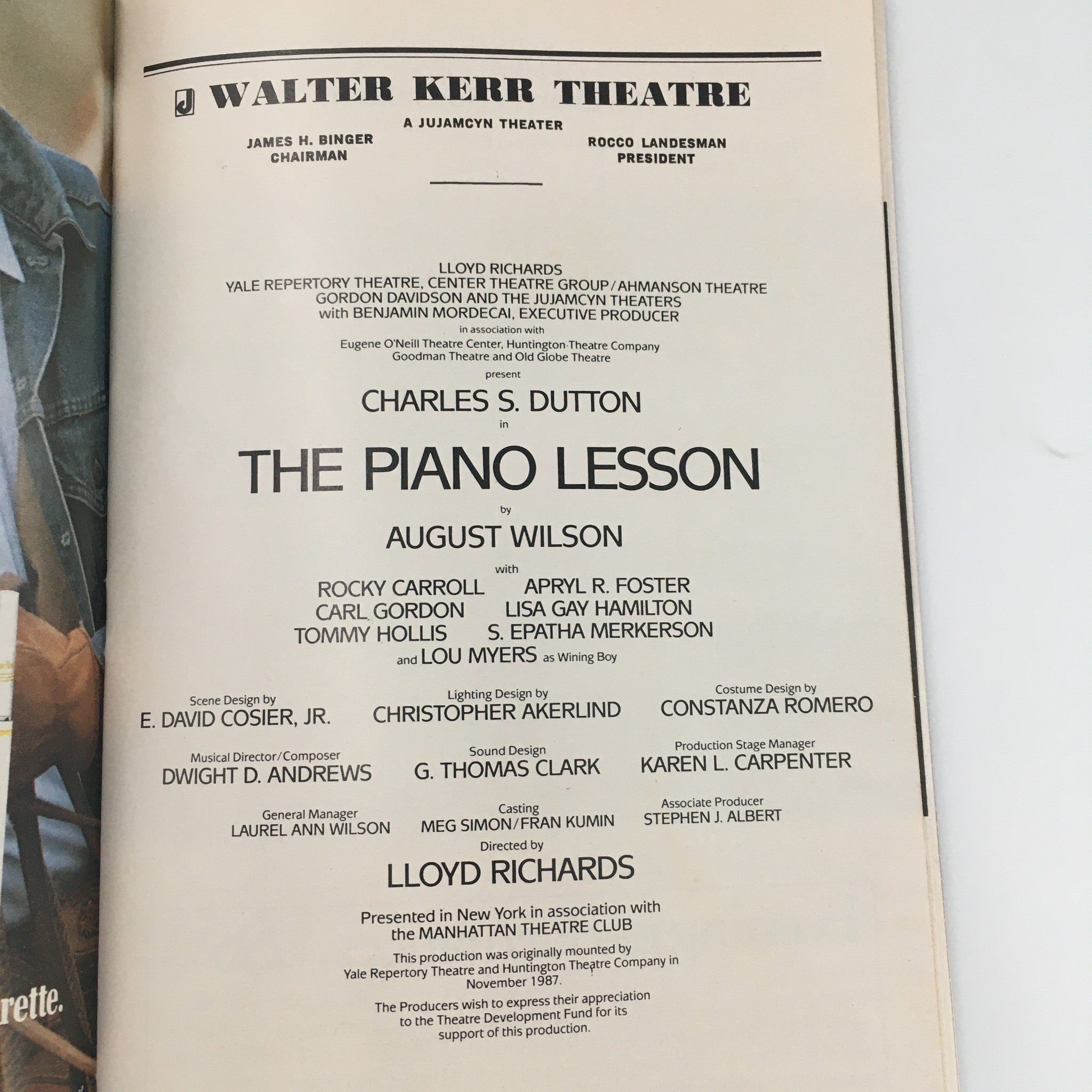 1990 Playbill Walter Kerr Theatre ‘The Piano Lesson’ by August Wilson