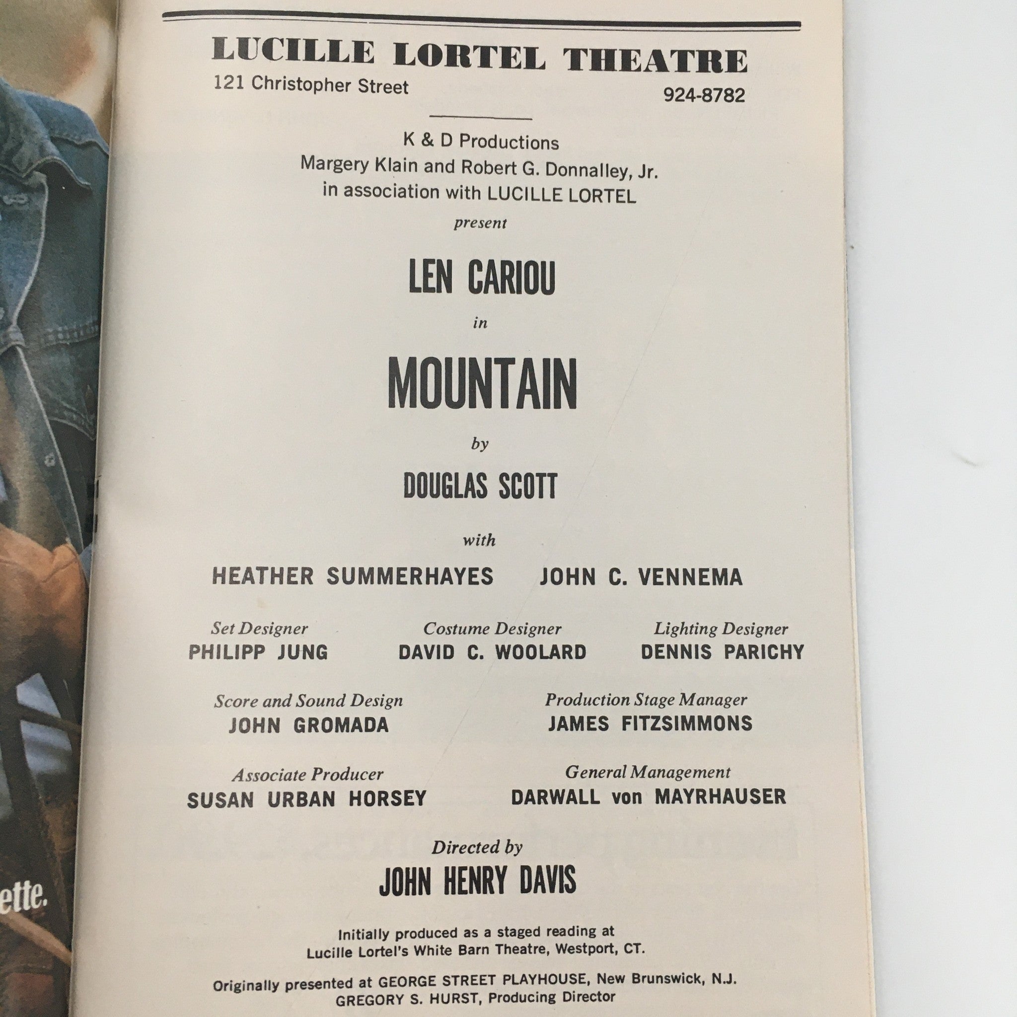 1990 Playbill Lucille Lortel Theatre ‘Mountain’ by Douglas Scott