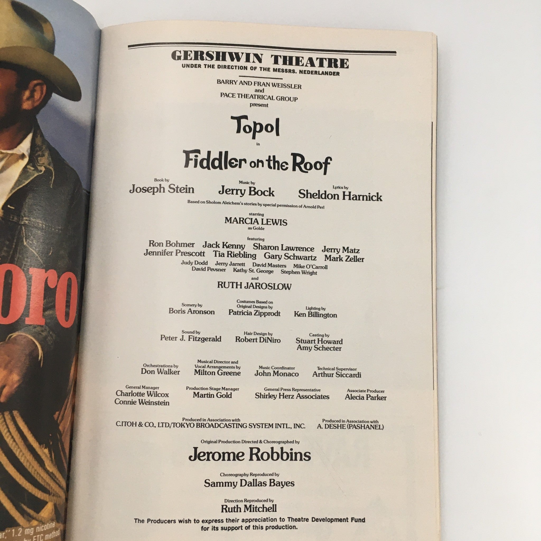 1991 Playbill Gershwin Theatre ‘Fiddler on the Roof’ by Jerome Robbins